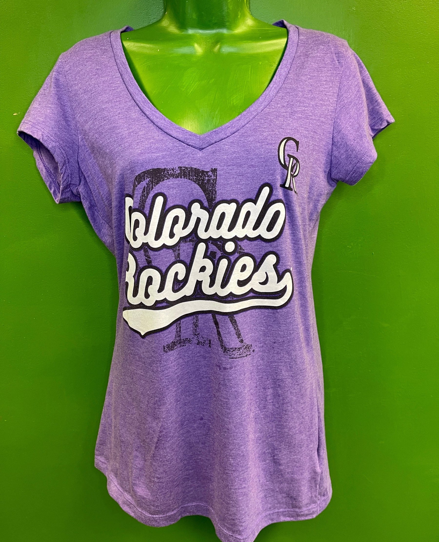 MLB Colorado Rockies Purple V-neck T-Shirt Women's Large