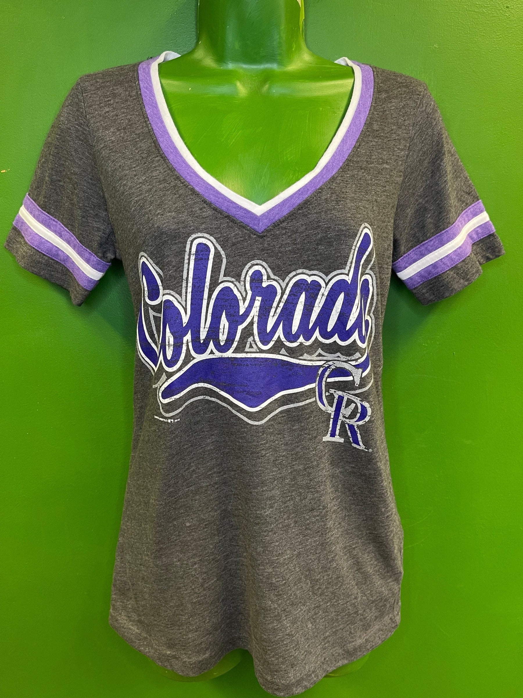 MLB Colorado Rockies Heathered Grey V-Neck T-Shirt Women's Small