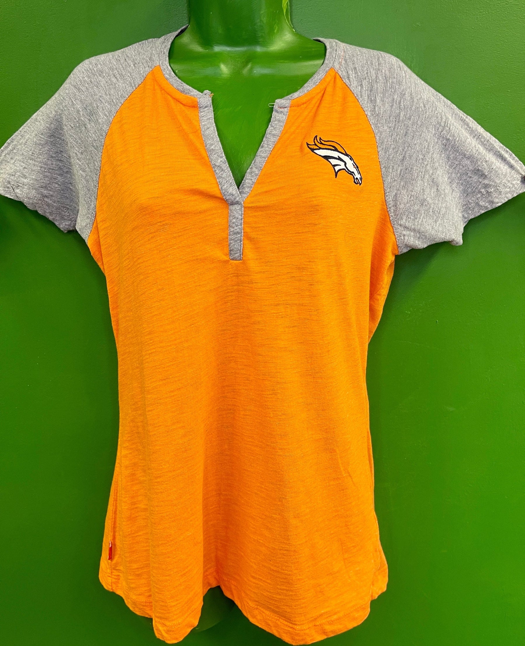 NFL Denver Broncos Orange & Grey Henley Style T-Shirt Women's Large