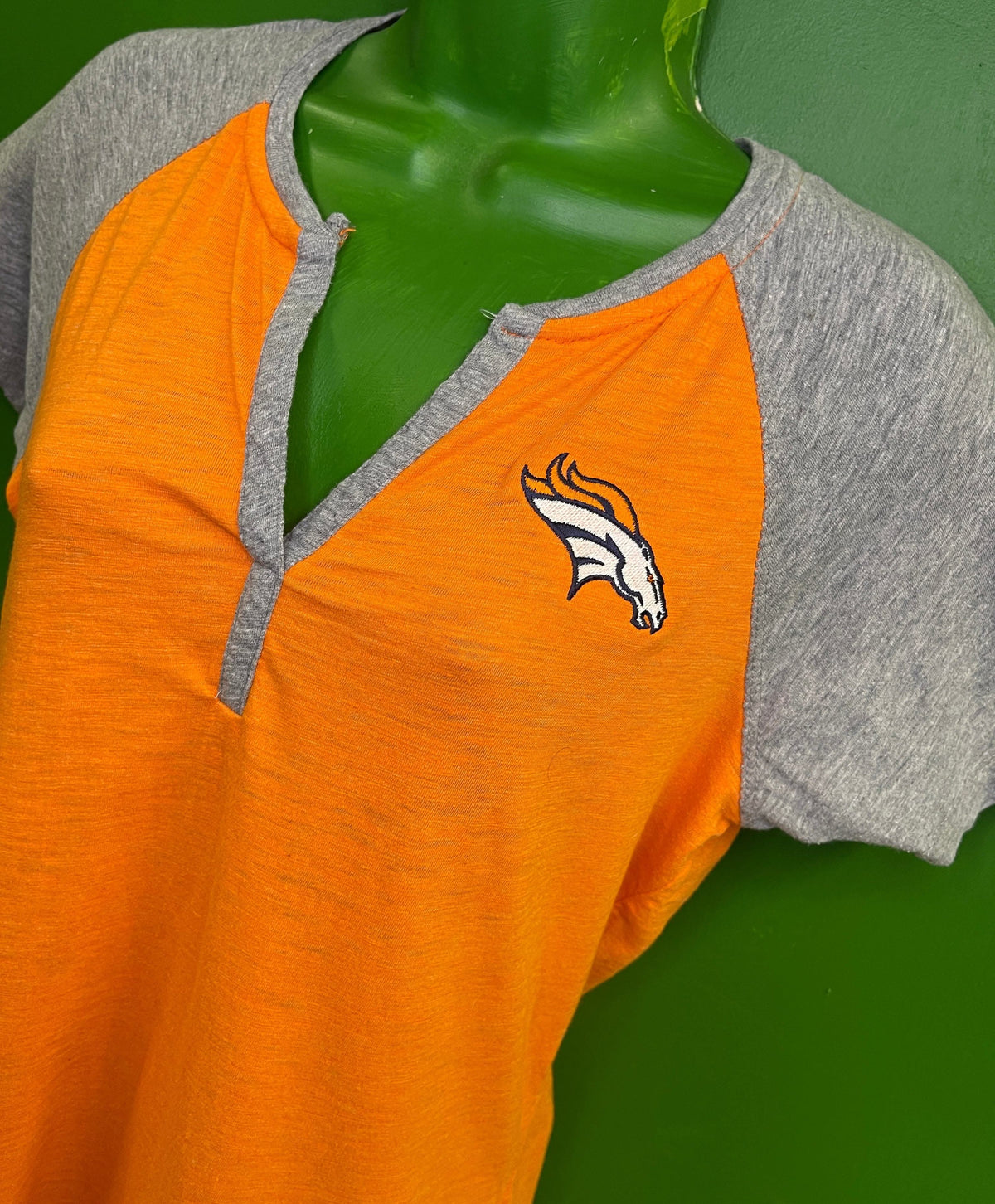 NFL Denver Broncos Orange & Grey Henley Style T-Shirt Women's Large