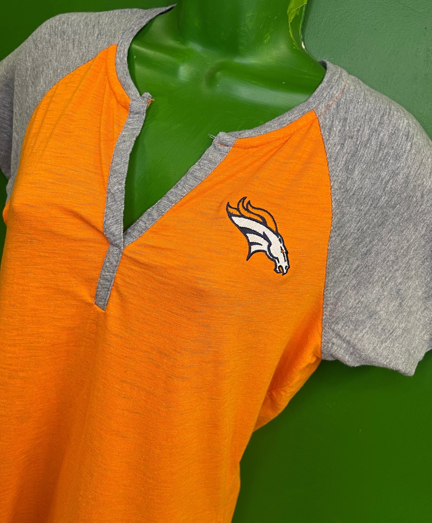 NFL Denver Broncos Orange & Grey Henley Style T-Shirt Women's Large
