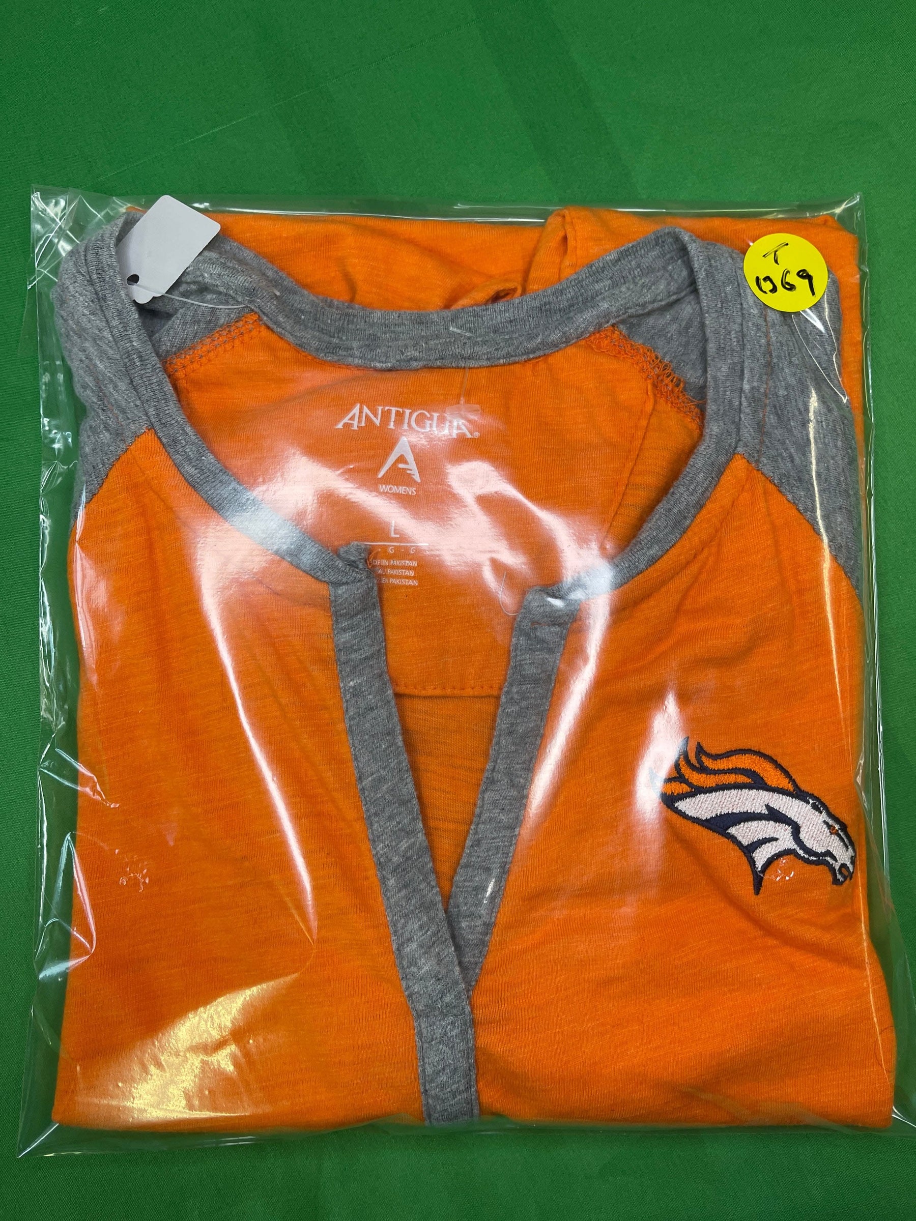 NFL Denver Broncos Orange & Grey Henley Style T-Shirt Women's Large