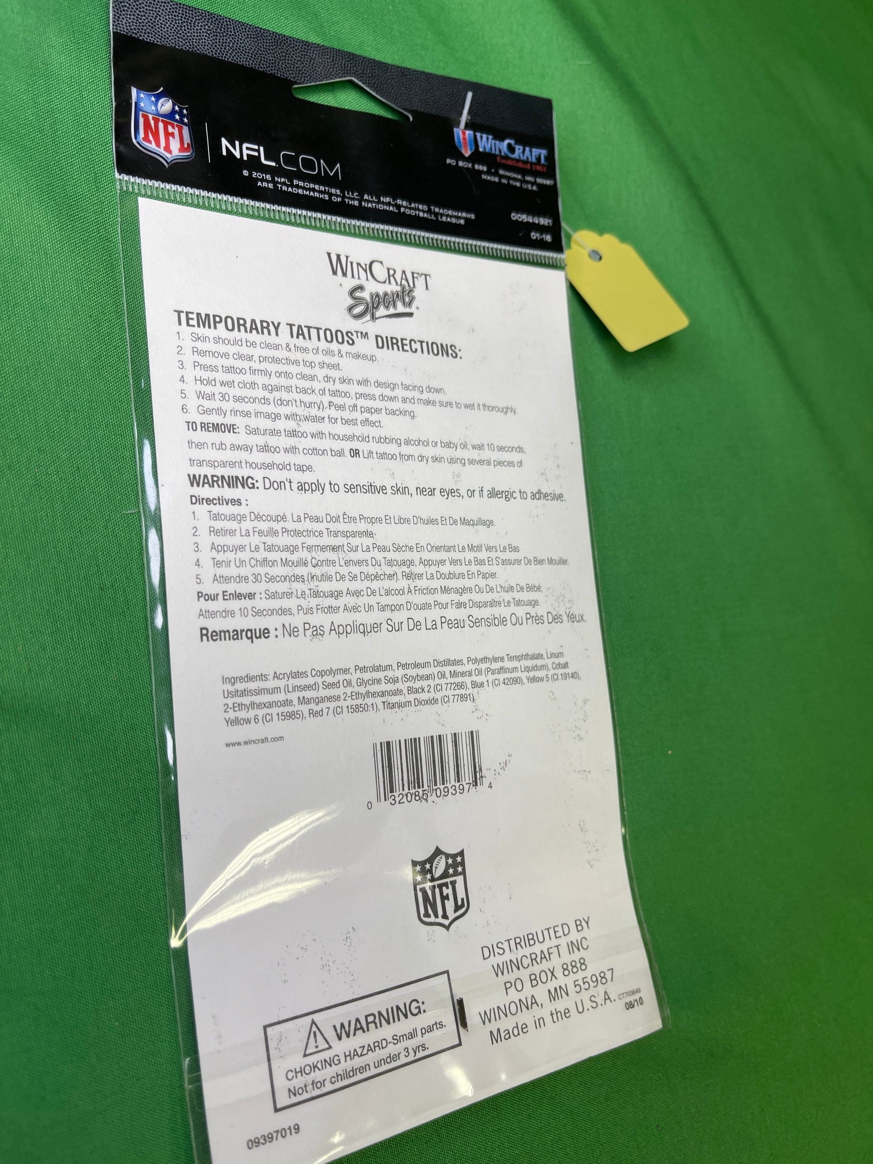 NFL Green Bay Packers Temporary Tattoo Sheet NWT