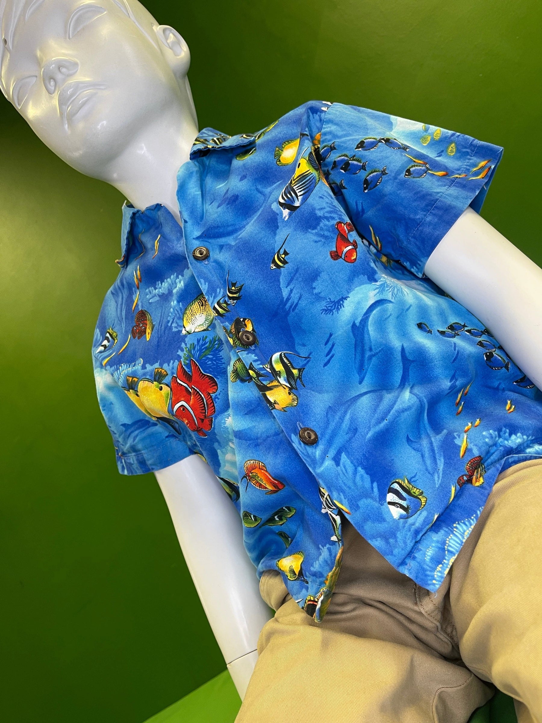 Made in Hawaii Tropical Fish Print Hawaiian Aloha Shirt Youth X-Small 4