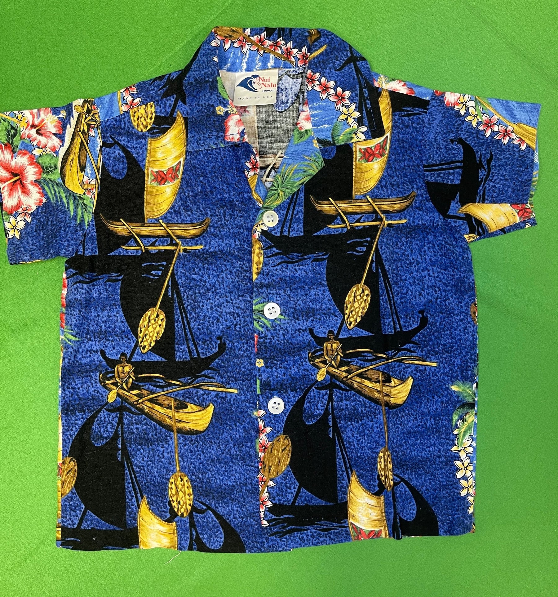 Made in Hawaii Blue Canoe Design Hawaiian Aloha Shirt Toddler 24 Months 2T