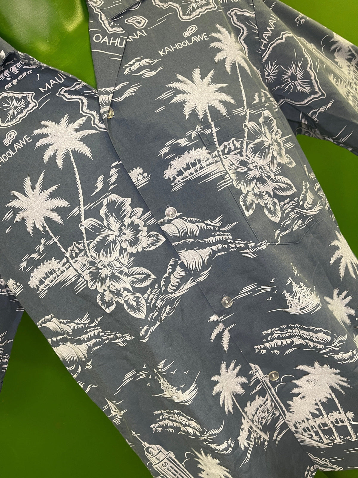 Made in Hawaii Monochrome Teal Hawaiian Aloha Shirt Men's Medium