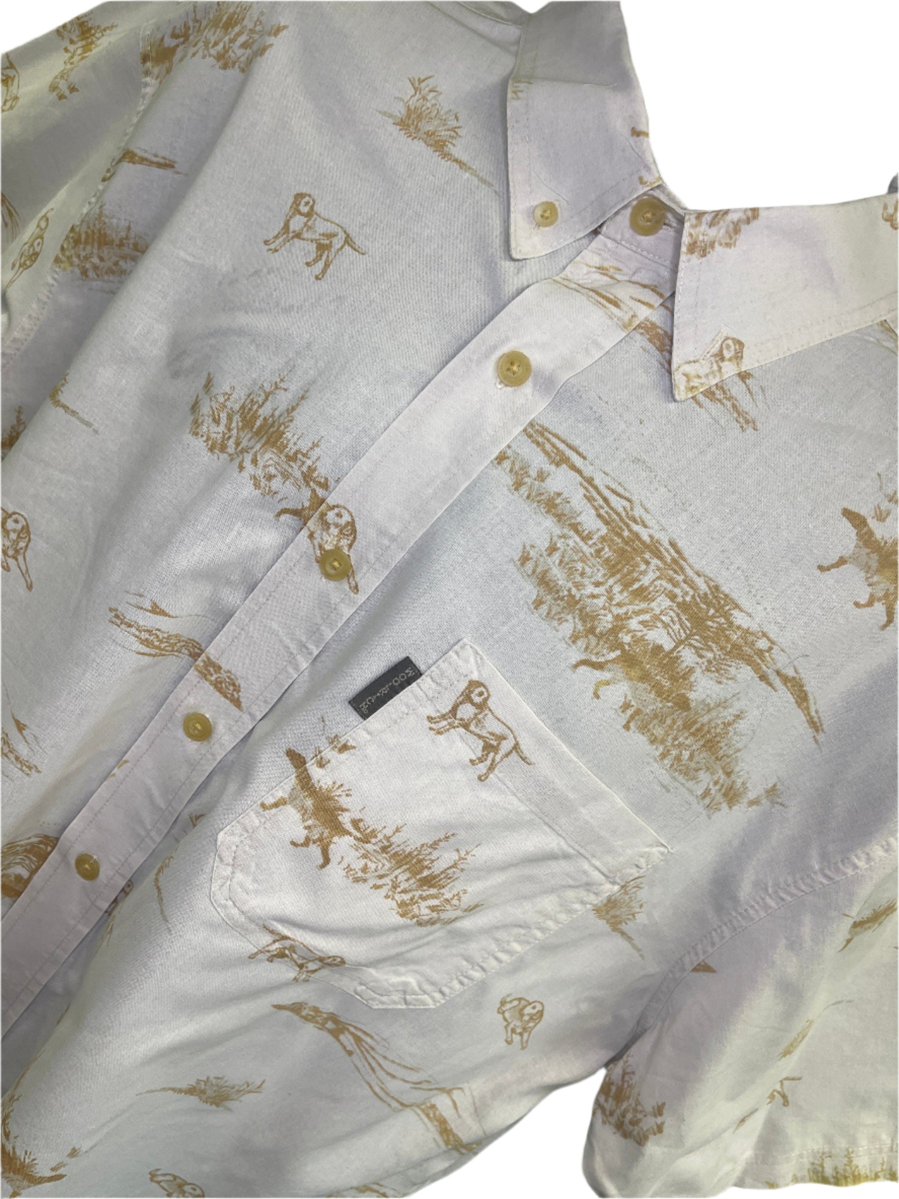 Woolrich Cream Hunting Dog Scenes Printed Shirt Men's X-Large