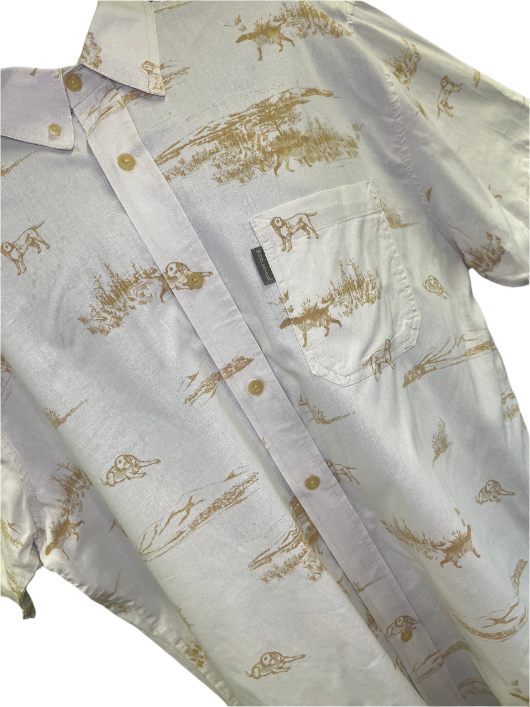 Woolrich Cream Hunting Dog Scenes Printed Shirt Men's X-Large