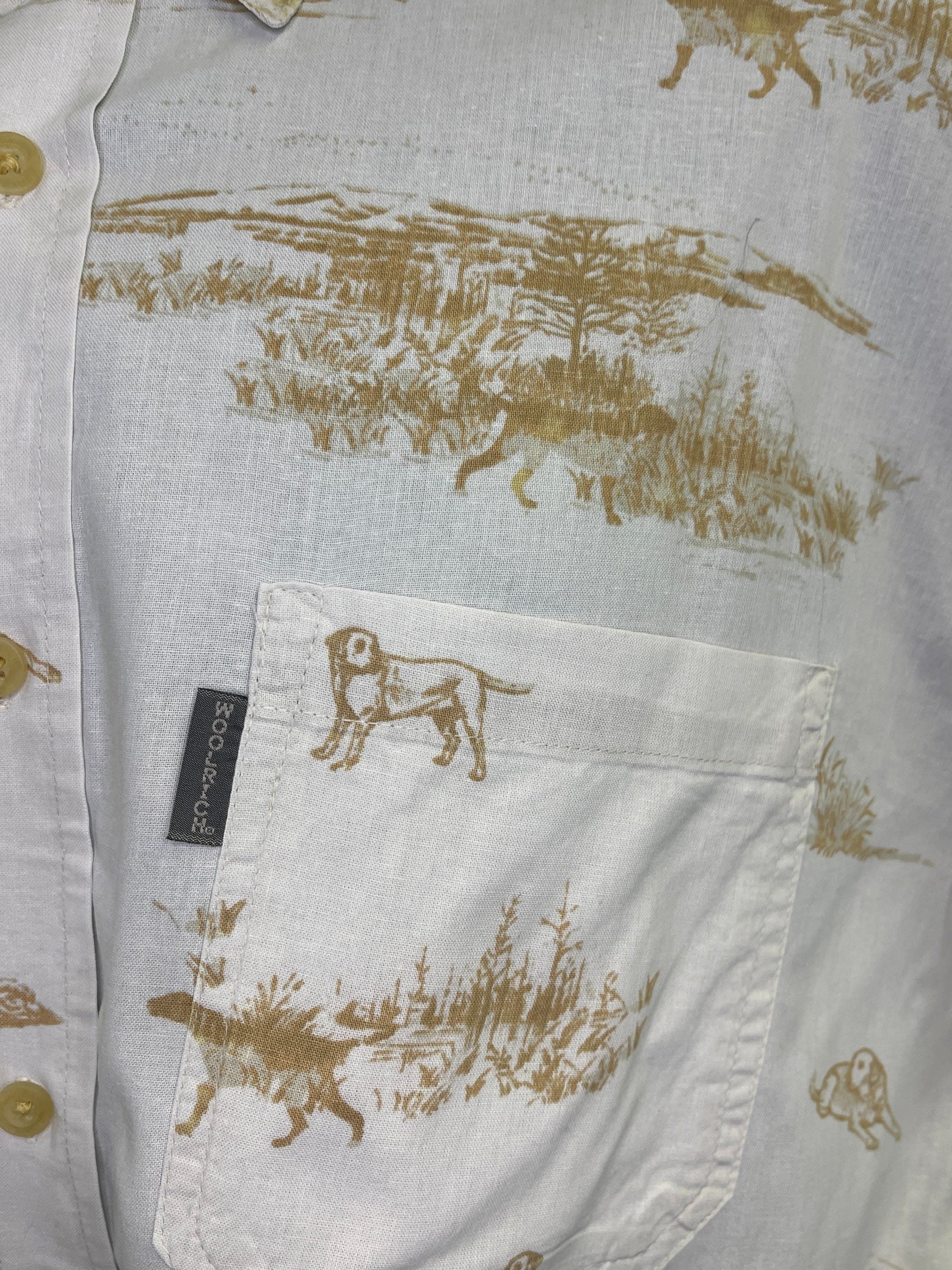 Woolrich Cream Hunting Dog Scenes Printed Shirt Men's X-Large