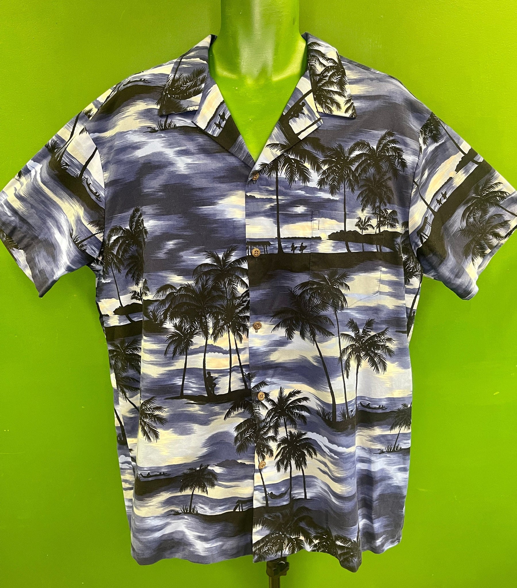 Made in Hawaii Blue Sunset Print Hawaiian Aloha Shirt Men's 2X-Large
