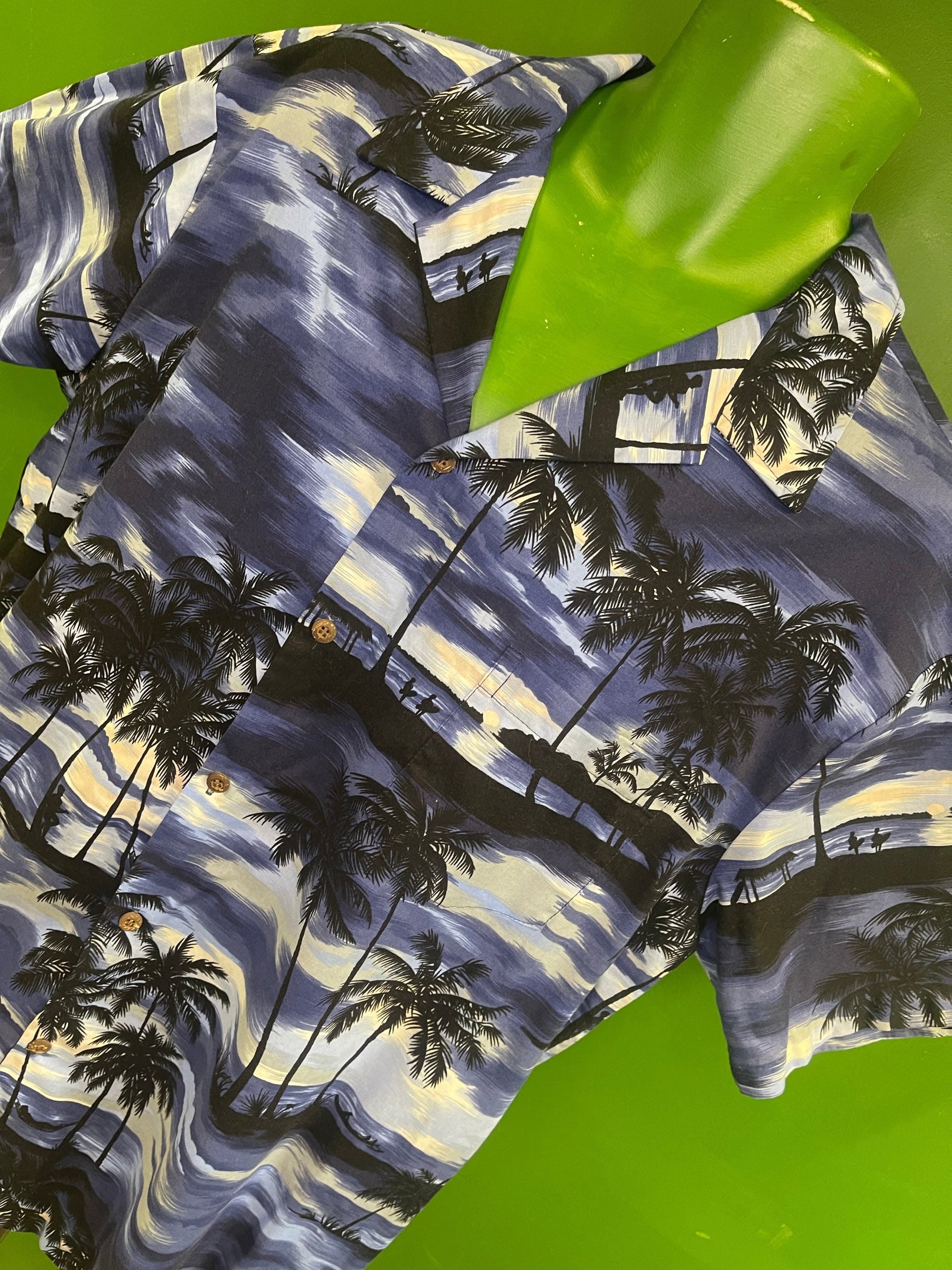Made in Hawaii Blue Sunset Print Hawaiian Aloha Shirt Men's 2X-Large