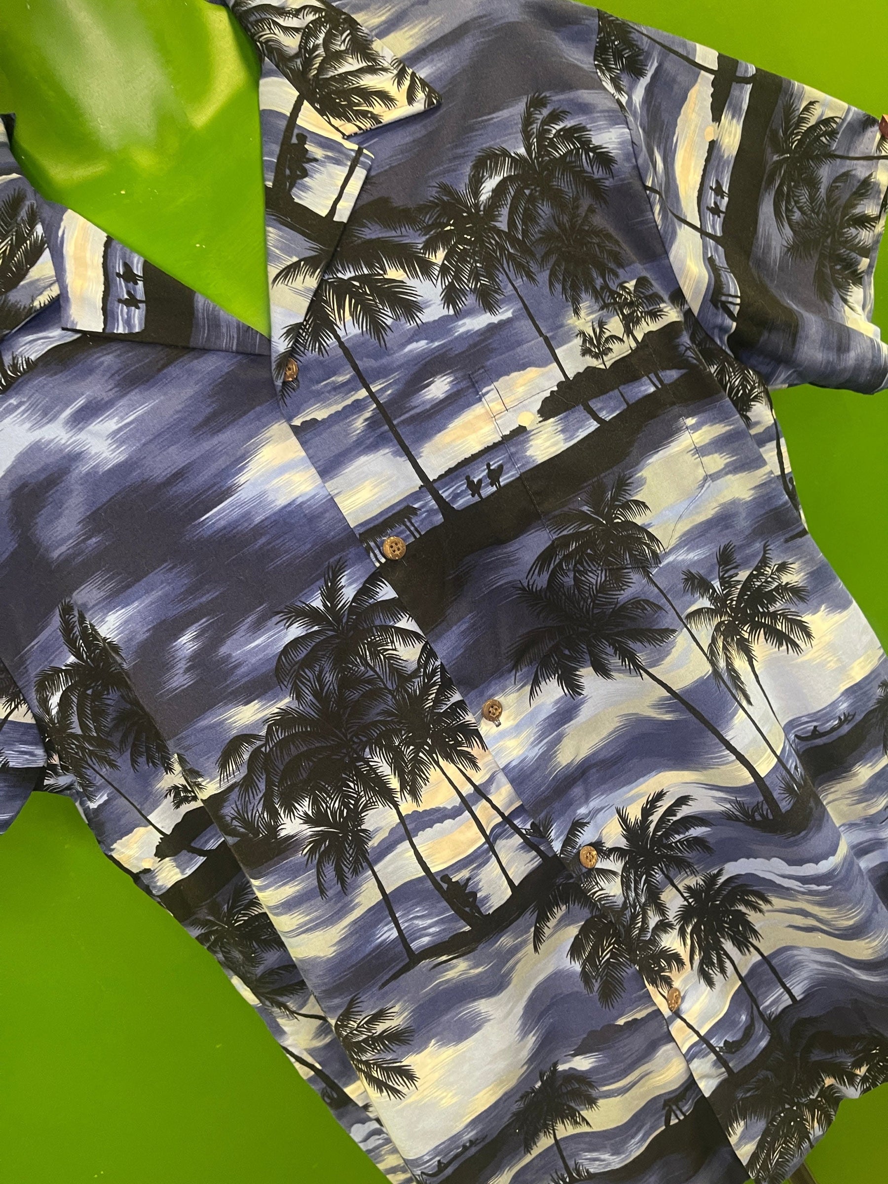 Made in Hawaii Blue Sunset Print Hawaiian Aloha Shirt Men's 2X-Large