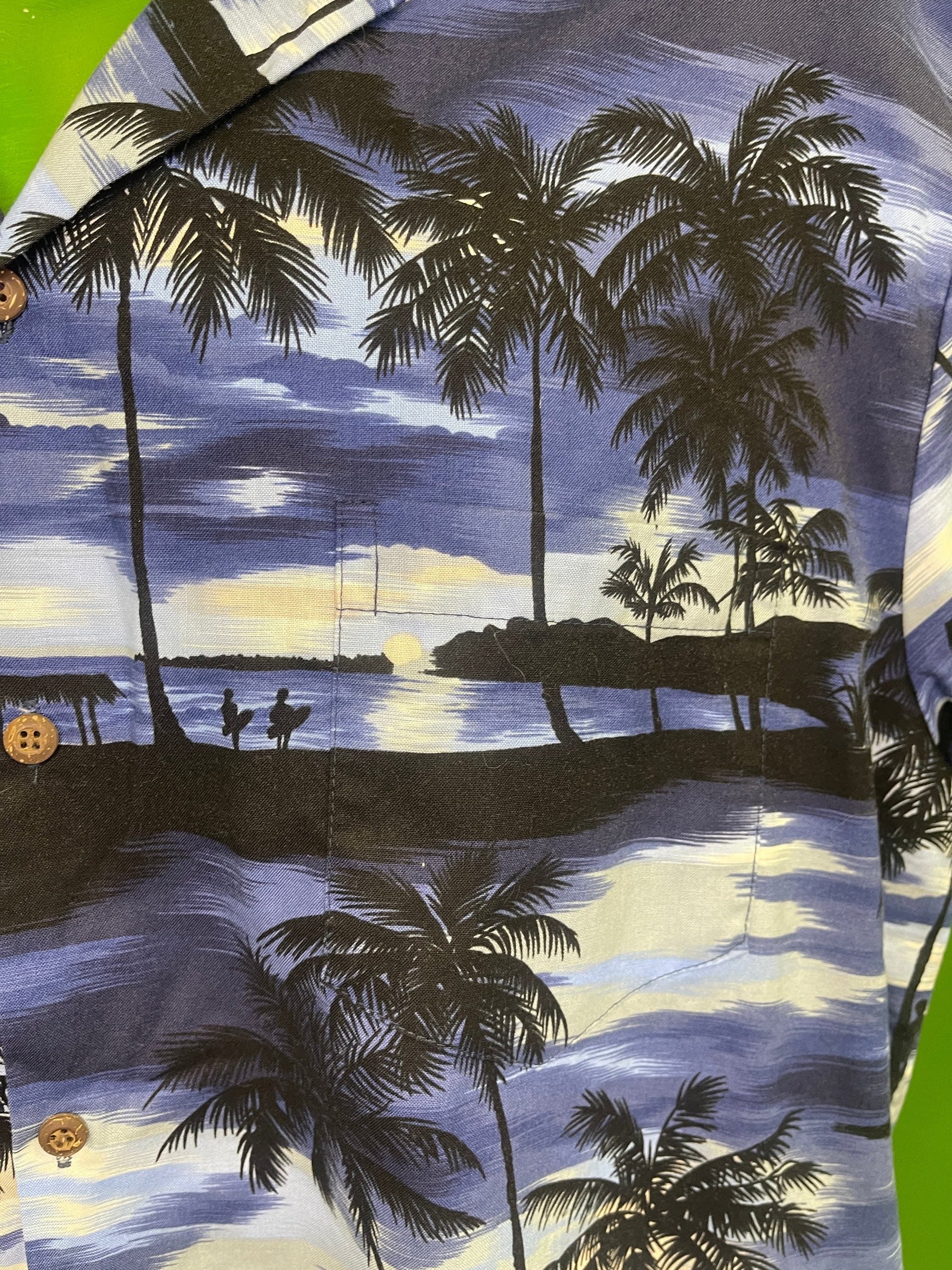 Made in Hawaii Blue Sunset Print Hawaiian Aloha Shirt Men's 2X-Large