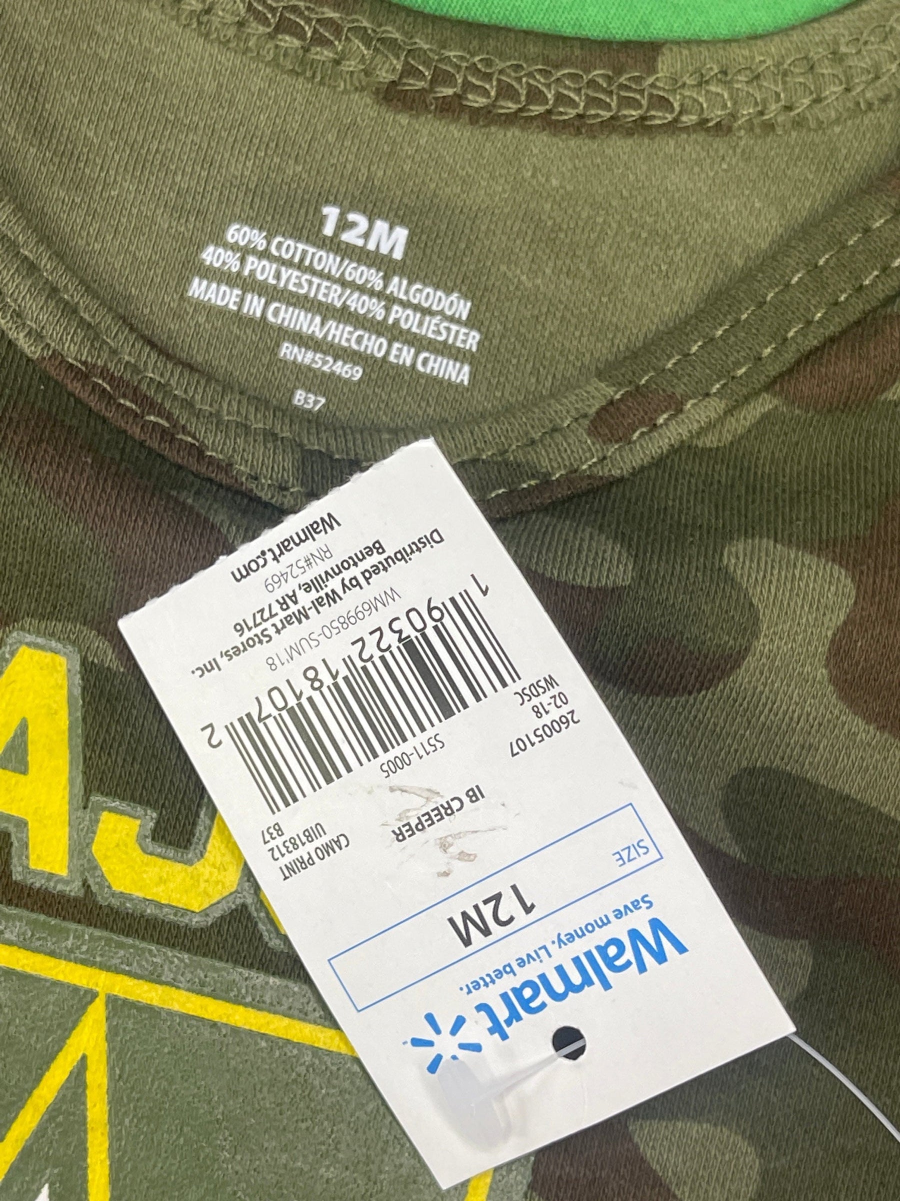USA Army Major Cutie Camo Bodysuit/Vest 12 months NWT
