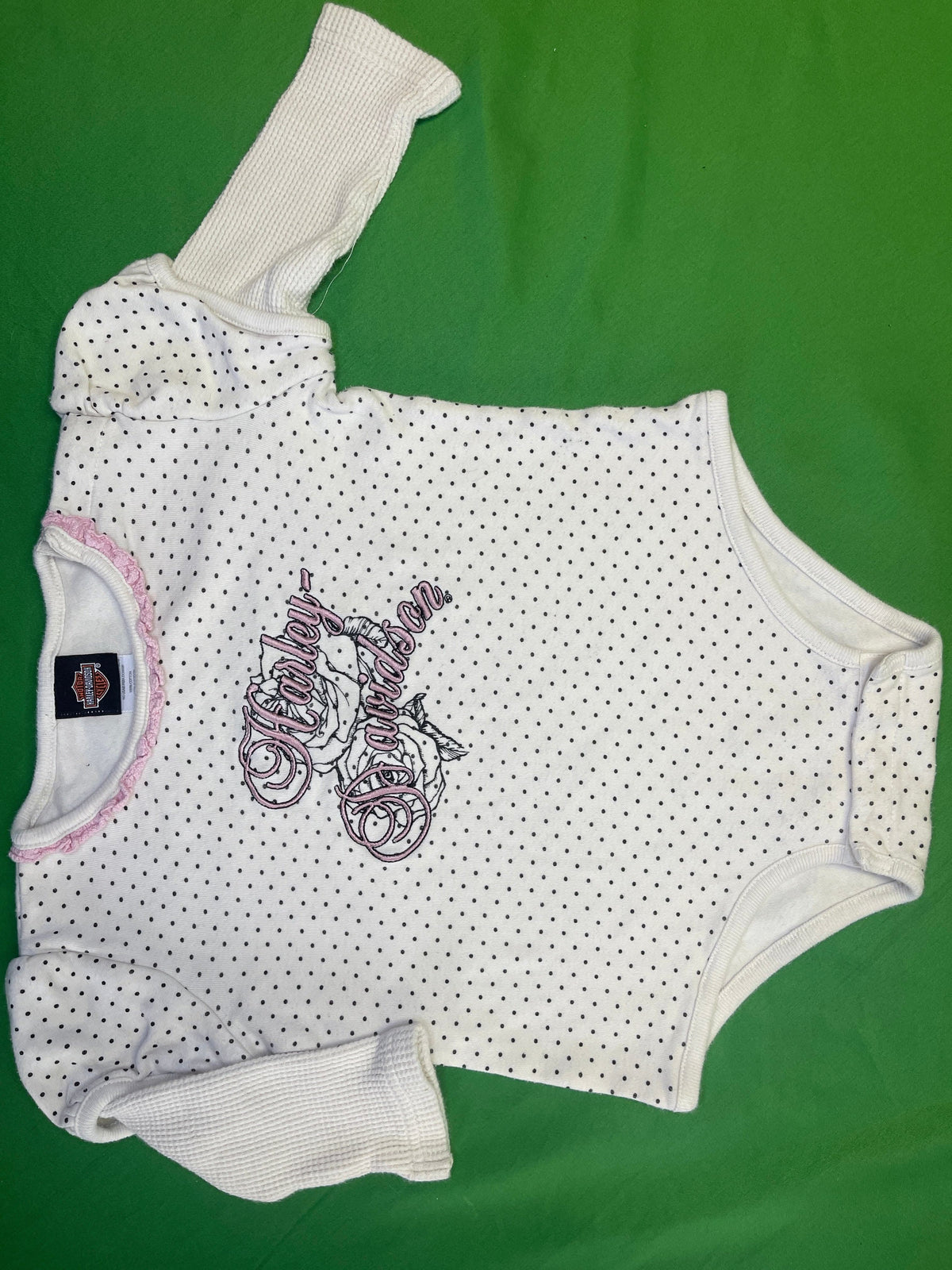 Harley-Davidson White Polka Dot L/S Bodysuit/Vest 18 months