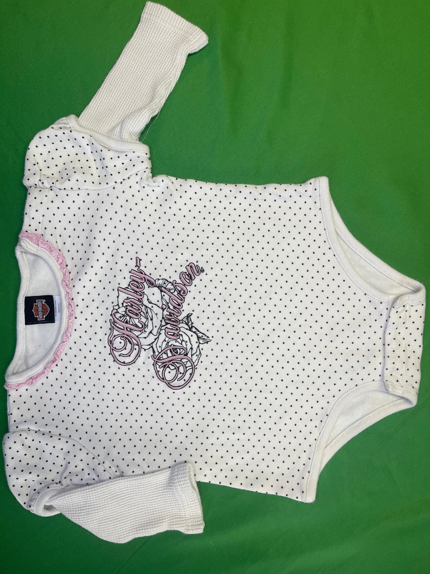 Harley-Davidson White Polka Dot L/S Bodysuit/Vest 18 months