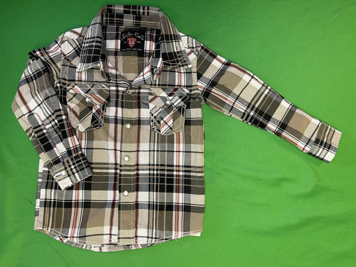 Western Print Cowboy Long Sleeve Plaid Shirt Infant 12 Months