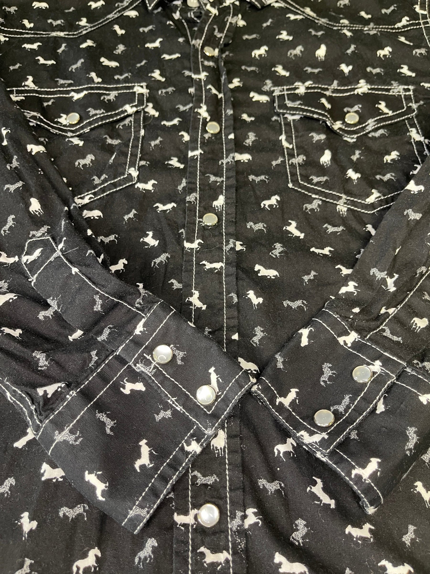 Western Cowboy Black Horse Print Shirt Youth Large 14-16