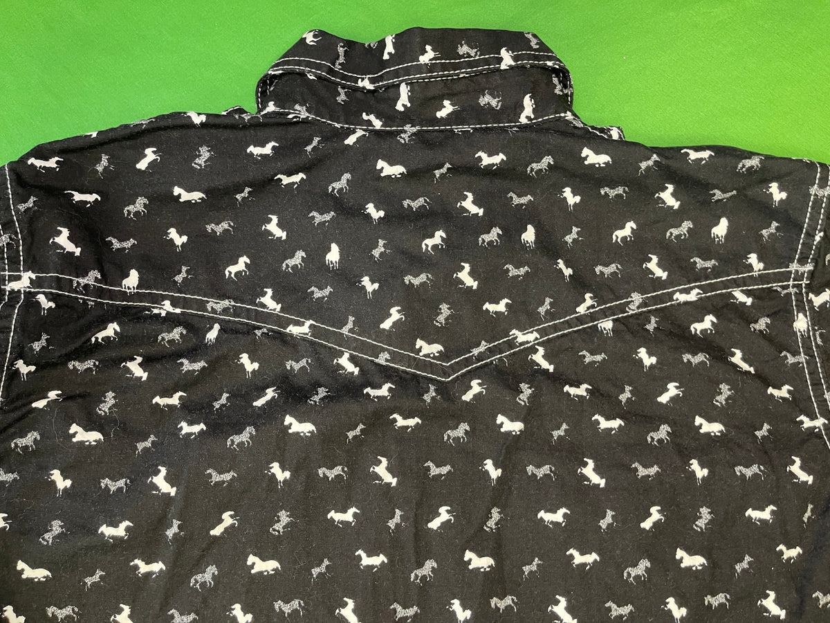 Western Cowboy Black Horse Print Shirt Youth Large 14-16
