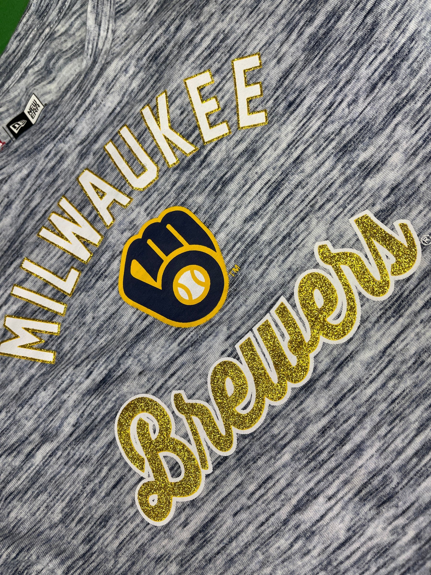 MLB Milwaukee Brewers New Era Space Dye Sparkly T-Shirt Youth Girls Medium 10-12