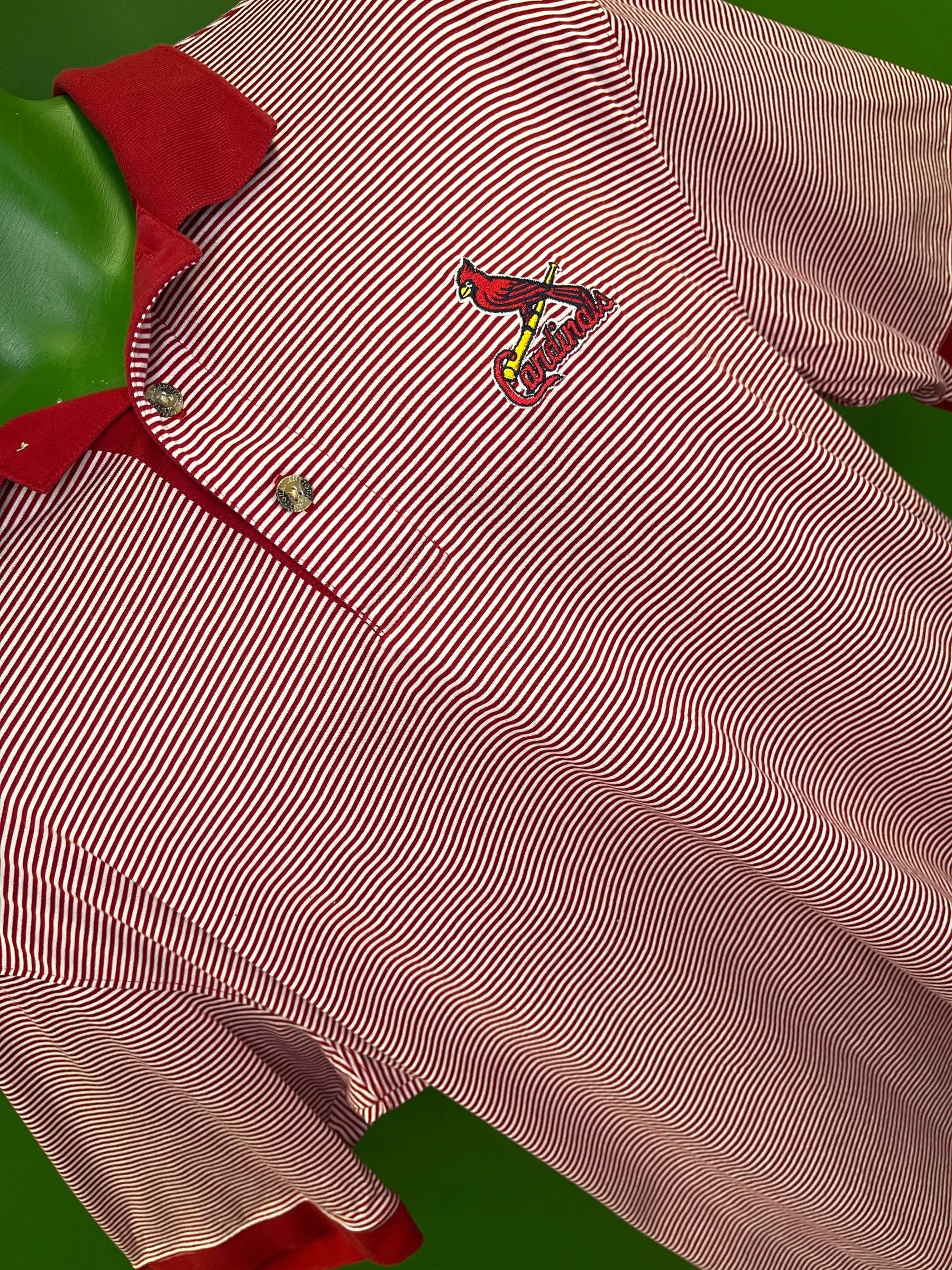 MLB St Louis Cardinals Antigua Striped Polo Golf Shirt Men's Large