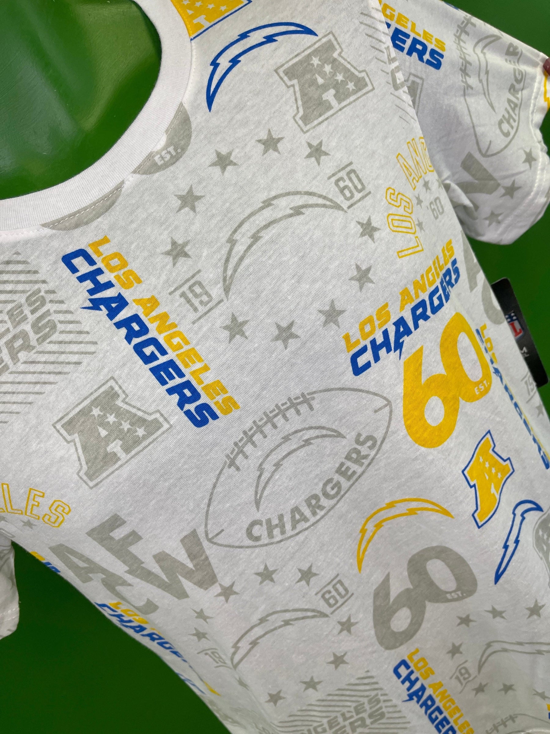 NFL Los Angeles Chargers White Patterned T-Shirt Youth Medium 10-12 NWT