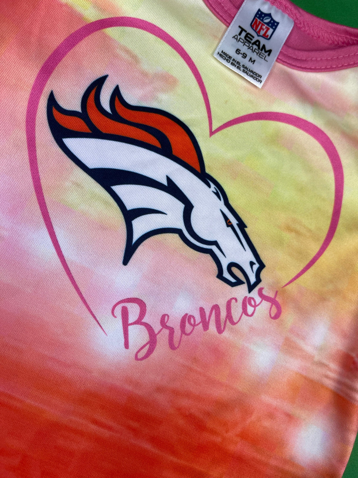 NFL Denver Broncos Bright Pink Field Bodysuit 6-9 Months NWT
