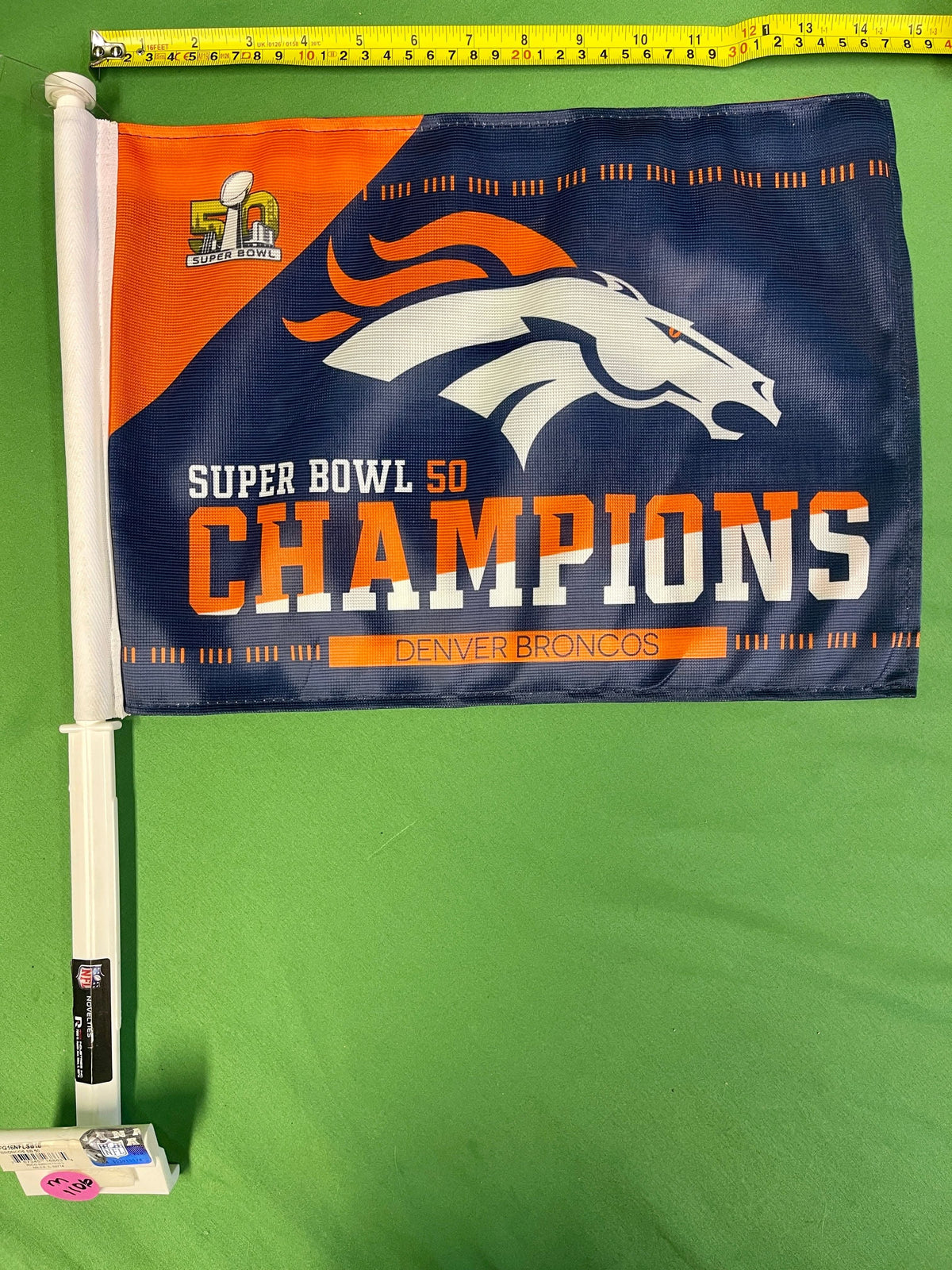 NFL Denver Broncos Double-Sided Car Auto Flag Super Bowl 50 Champs NWT