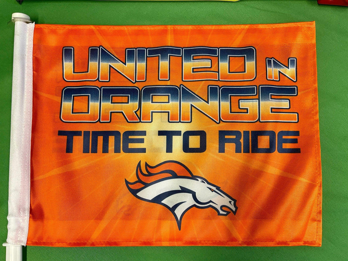 NFL Denver Broncos Double-Sided Car Auto Flag United in Orange NWT