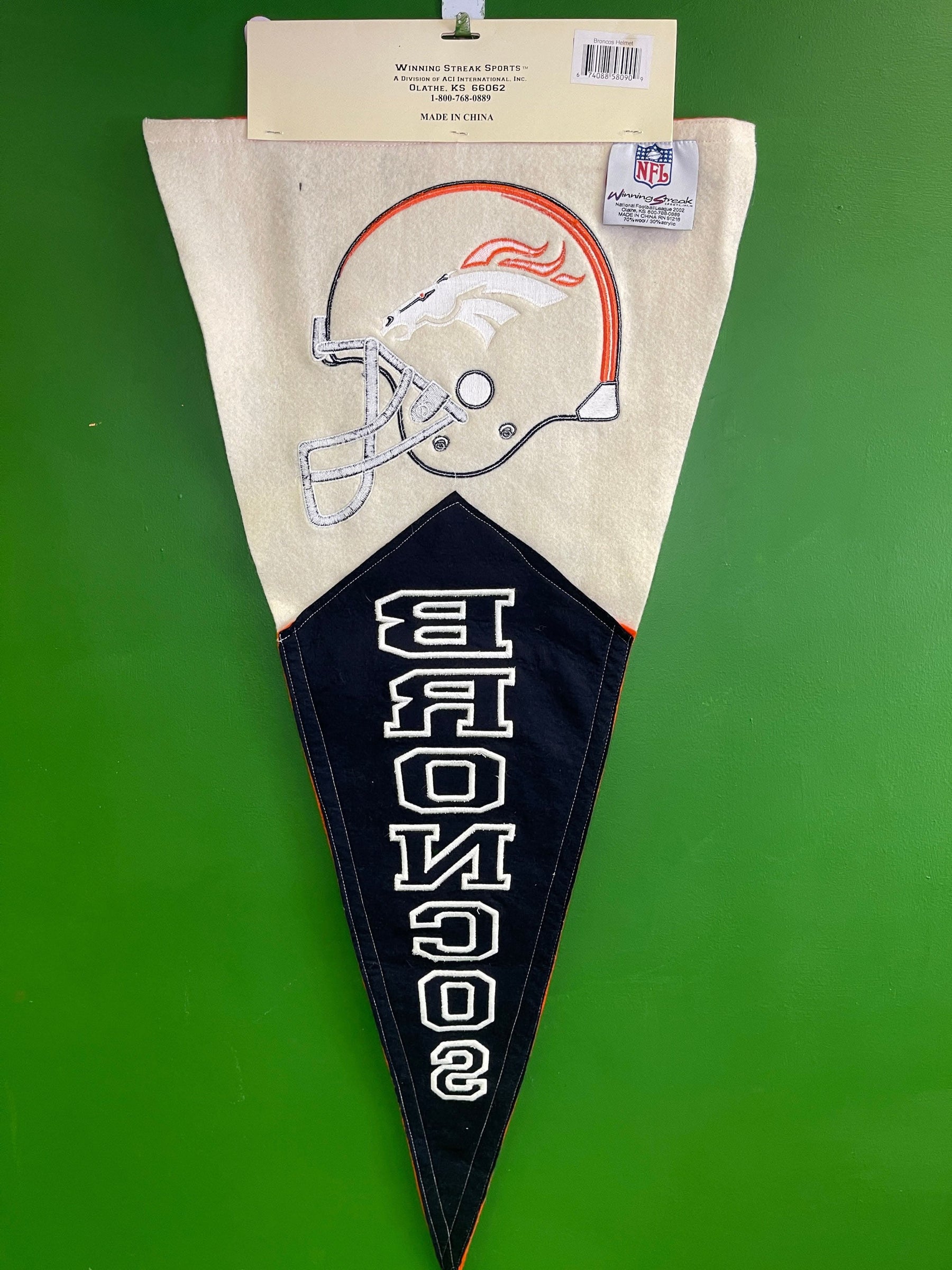 NFL Denver Broncos Wool Blend Pennant Jumbo Size Fan Cave! Embroidered