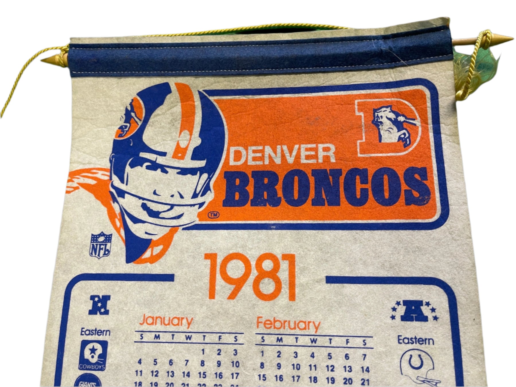 NFL Denver Broncos Fan Cave Vintage 1981 Felt Wall Calendar w/NFL Divisions
