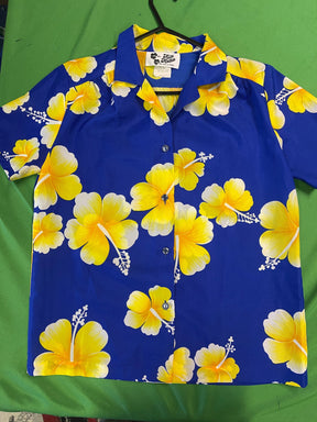 Made in Hawaii Blue Floral Hawaiian Aloha Shirt Women's Small