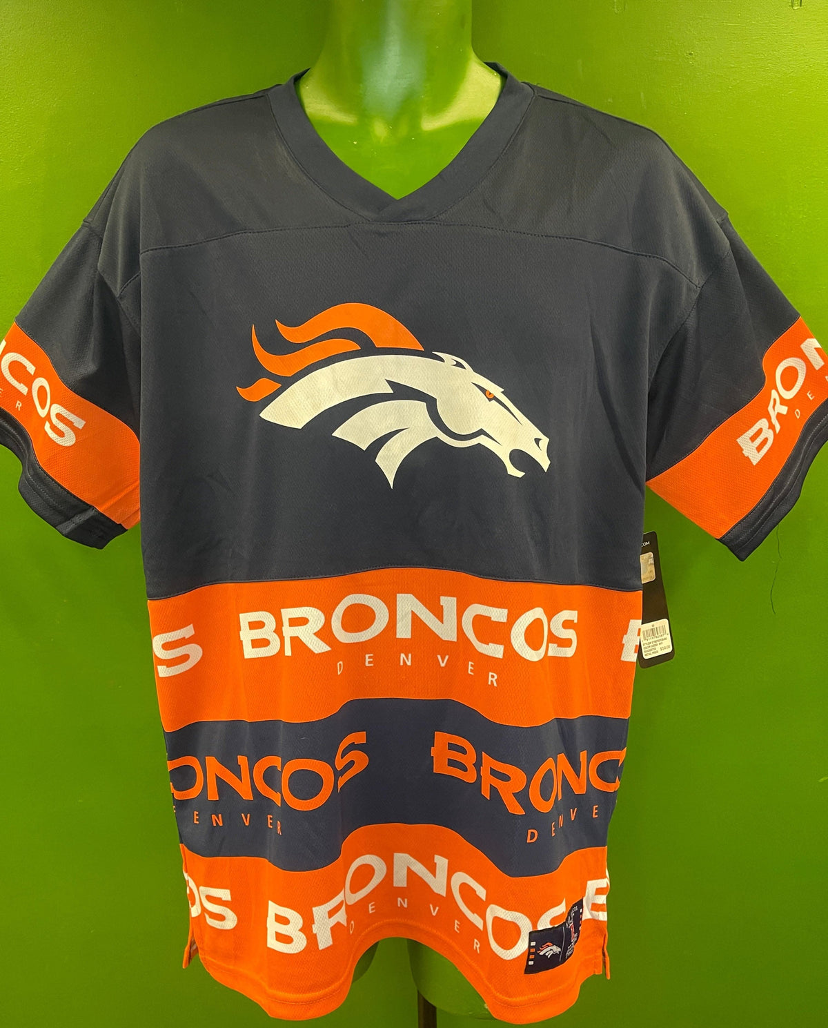 NFL Denver Broncos Orange & Blue Logo Jersey Top Men's Medium NWT