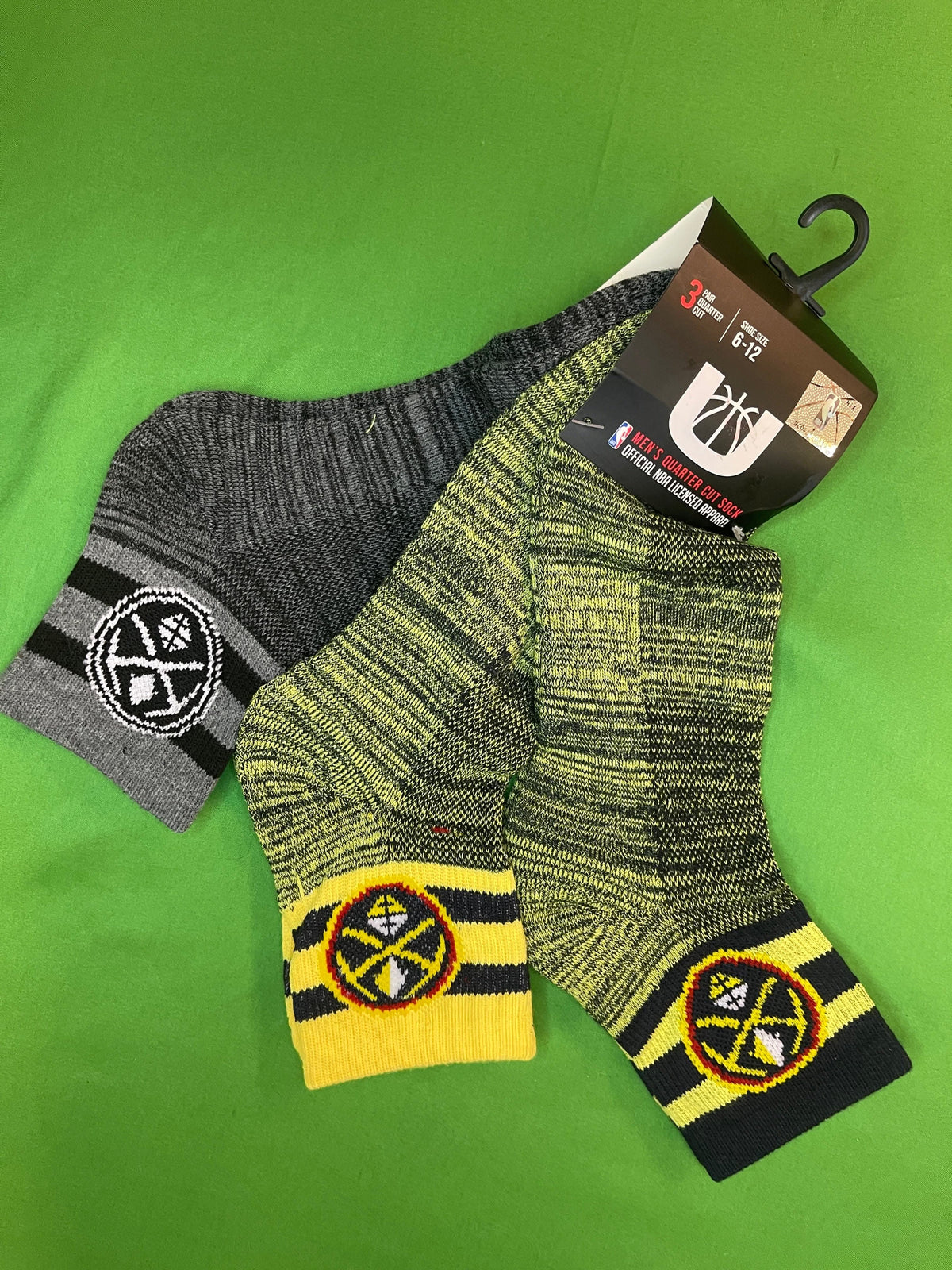 NBA Denver Nuggets Pack of 3 1/4 Cut Space Dye Socks Men's American 6-12 NWT