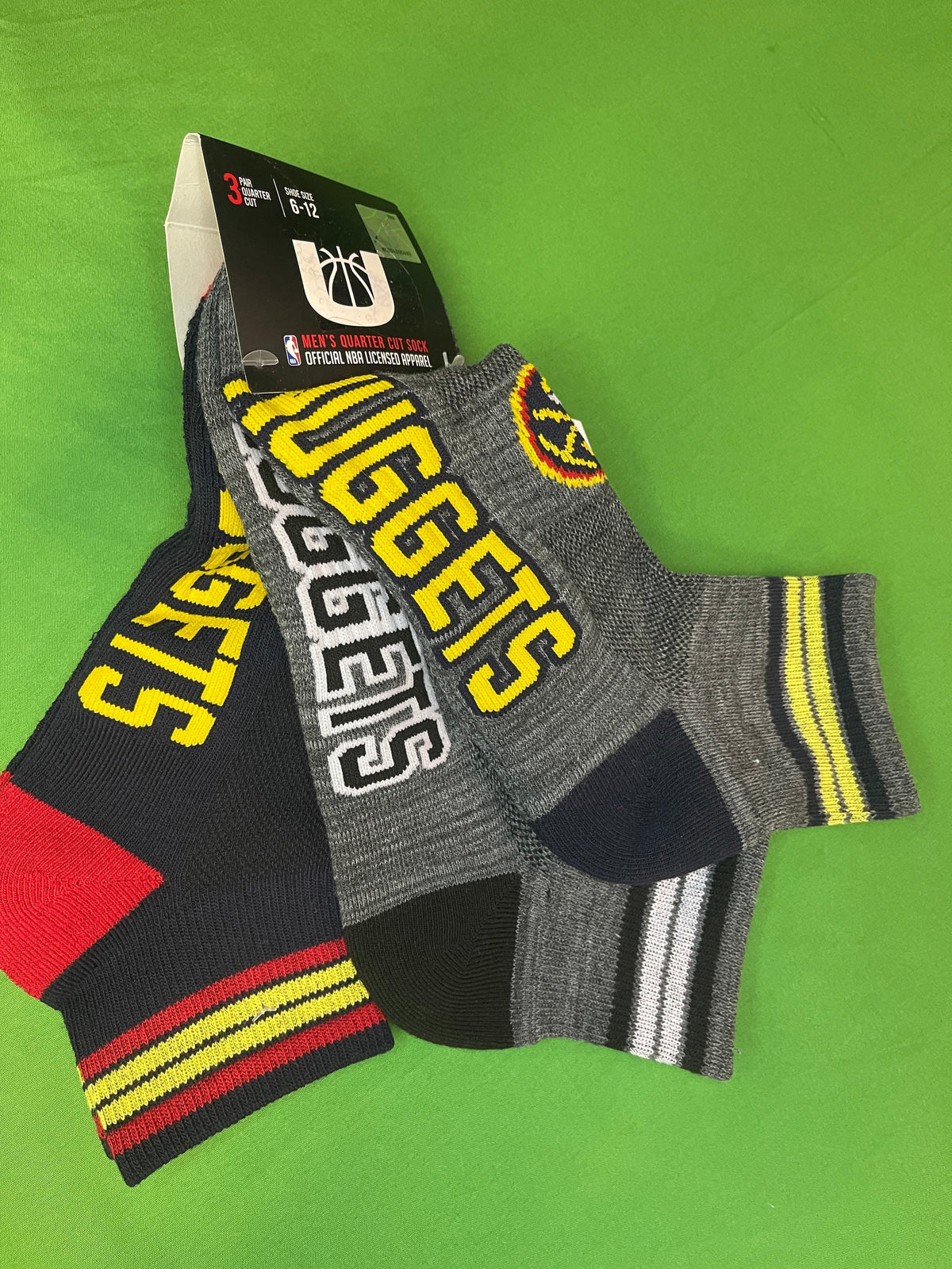 NBA Denver Nuggets Pack of 3 1/4 Cut Socks Men's American 6-12 NWT