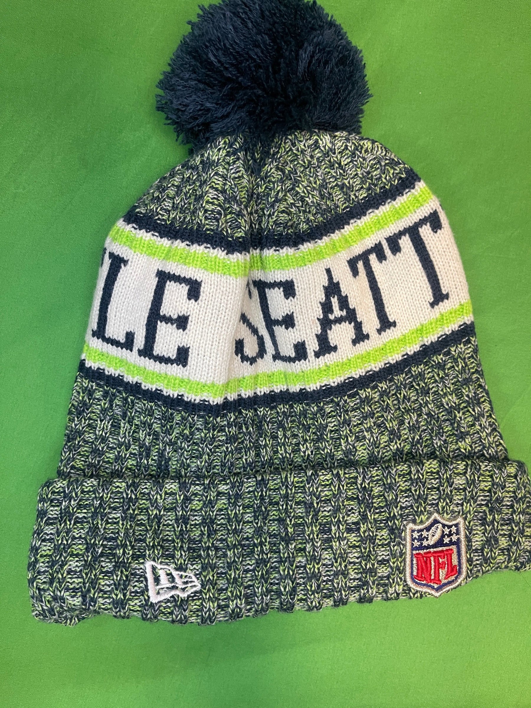 NFL Seattle Seahawks New Era Striped Sport Knit Woolly Bobble Hat Youth OSFM