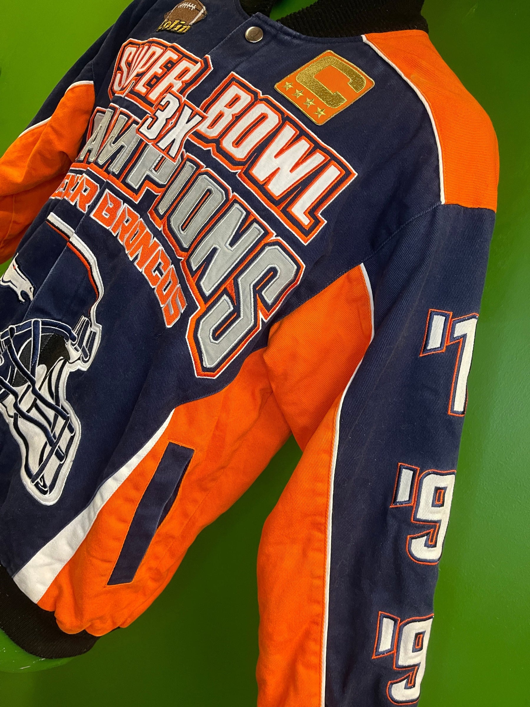 NFL Denver Broncos 3X Super Bowl Champions Canvas Bomber Jacket Coat Men's Small