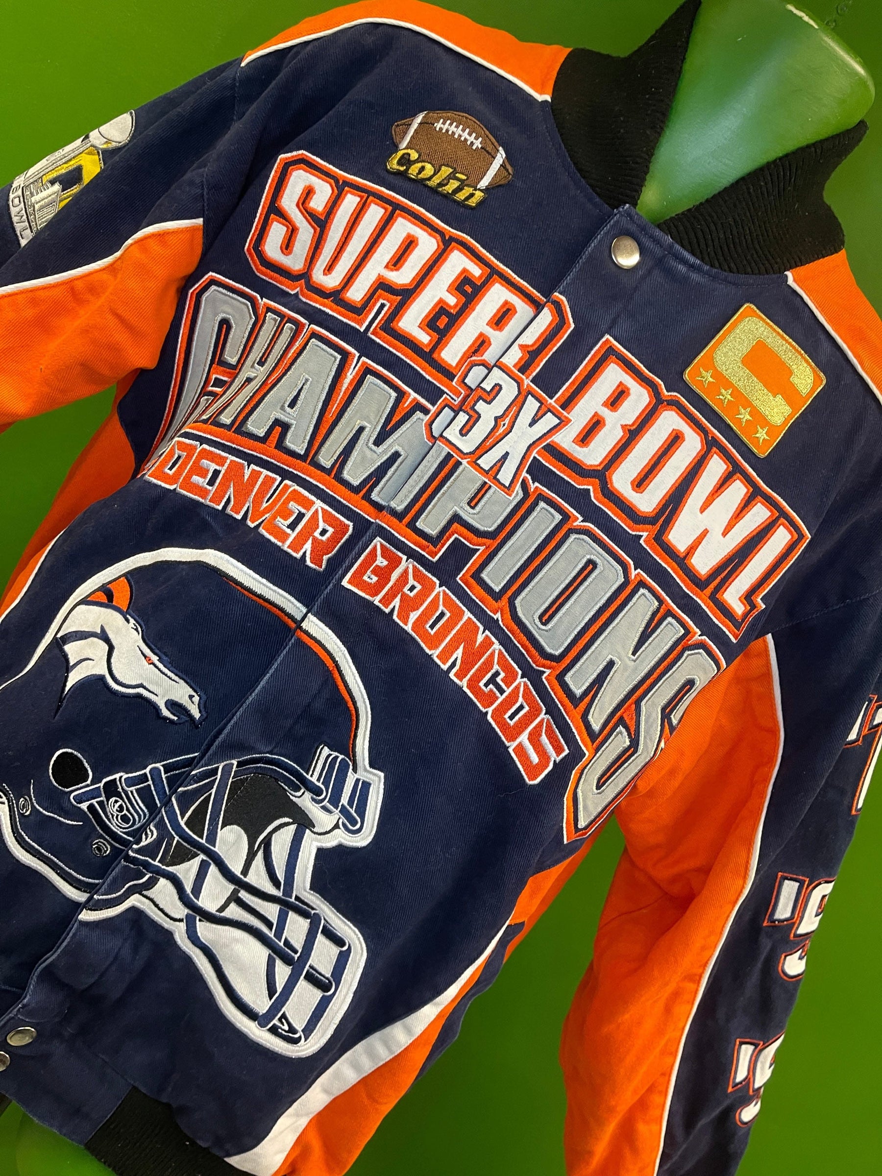 NFL Denver Broncos 3X Super Bowl Champions Canvas Bomber Jacket Coat Men's Small