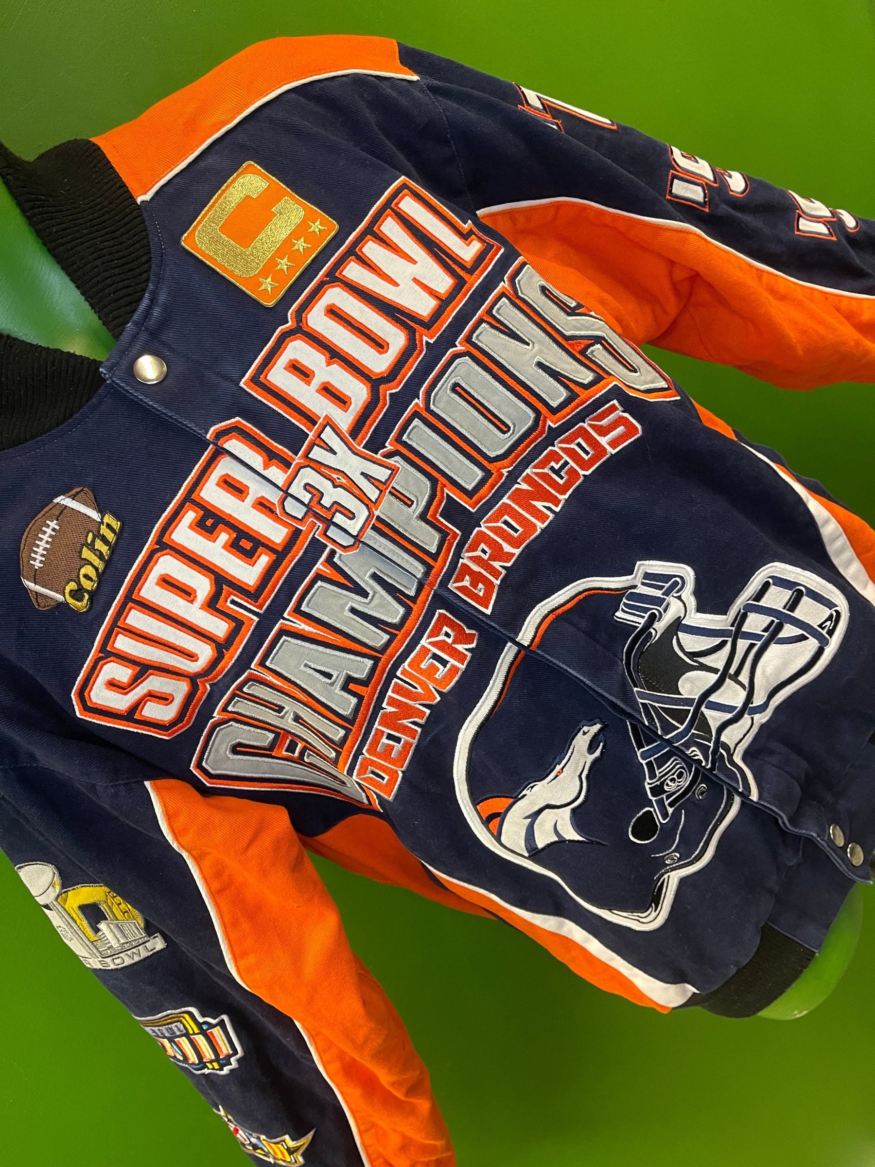 NFL Denver Broncos 3X Super Bowl Champions Canvas Bomber Jacket Coat Men's Small