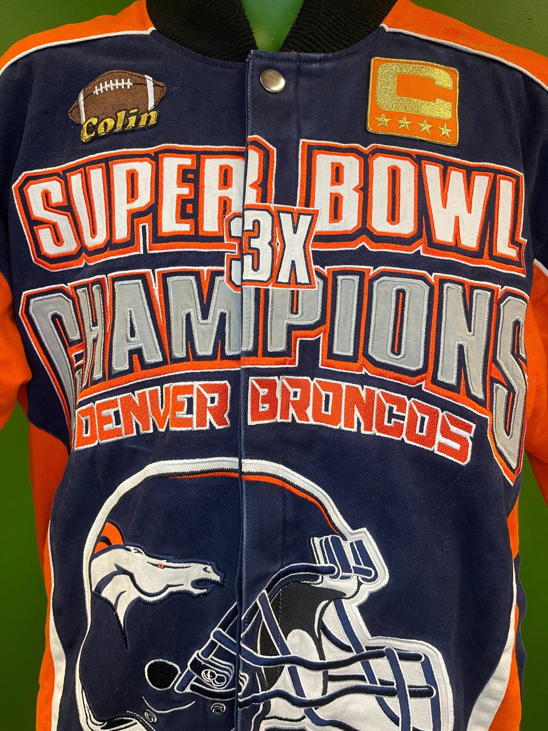 NFL Denver Broncos 3X Super Bowl Champions Canvas Bomber Jacket Coat Men's Small