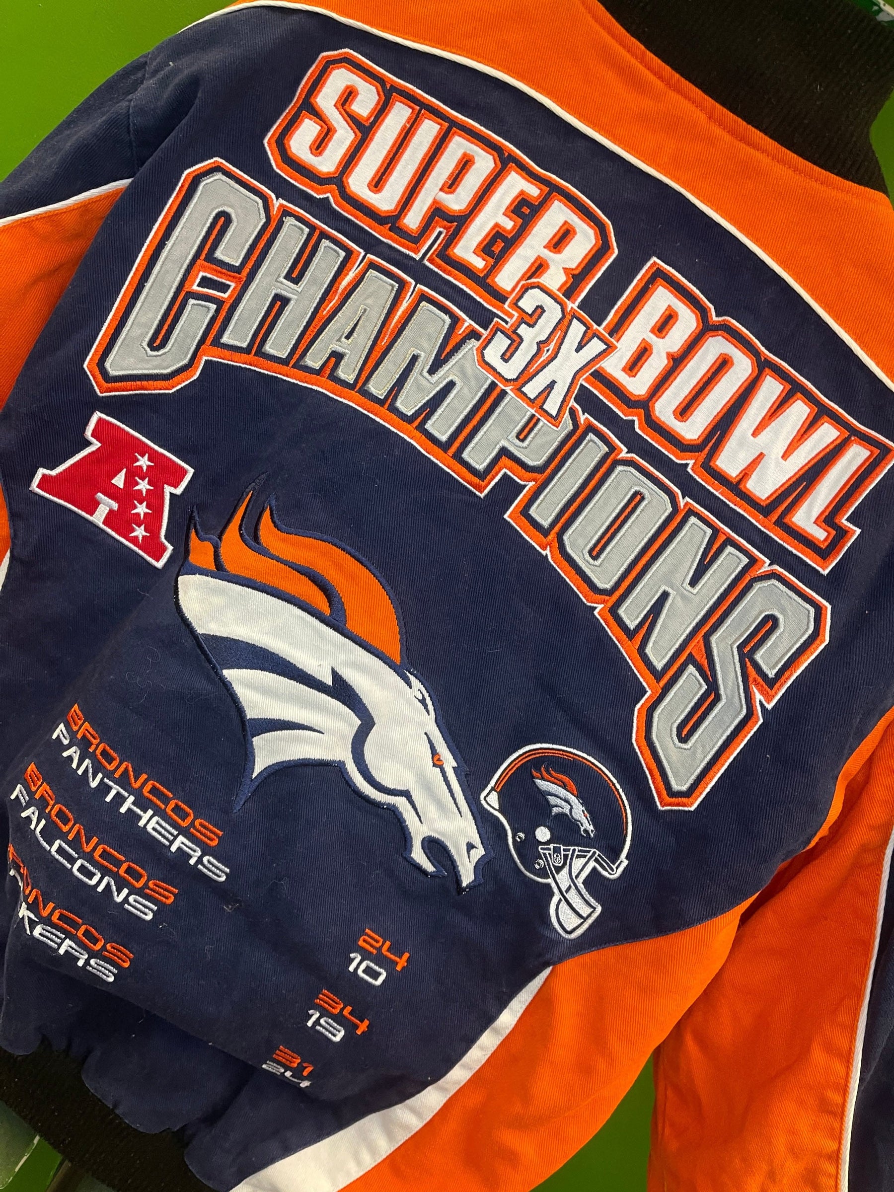 NFL Denver Broncos 3X Super Bowl Champions Canvas Bomber Jacket Coat Men's Small