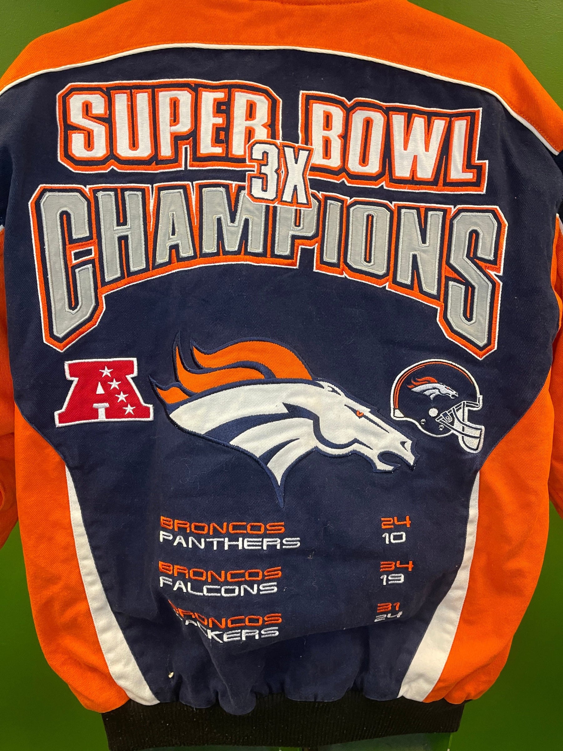 NFL Denver Broncos 3X Super Bowl Champions Canvas Bomber Jacket Coat Men's Small
