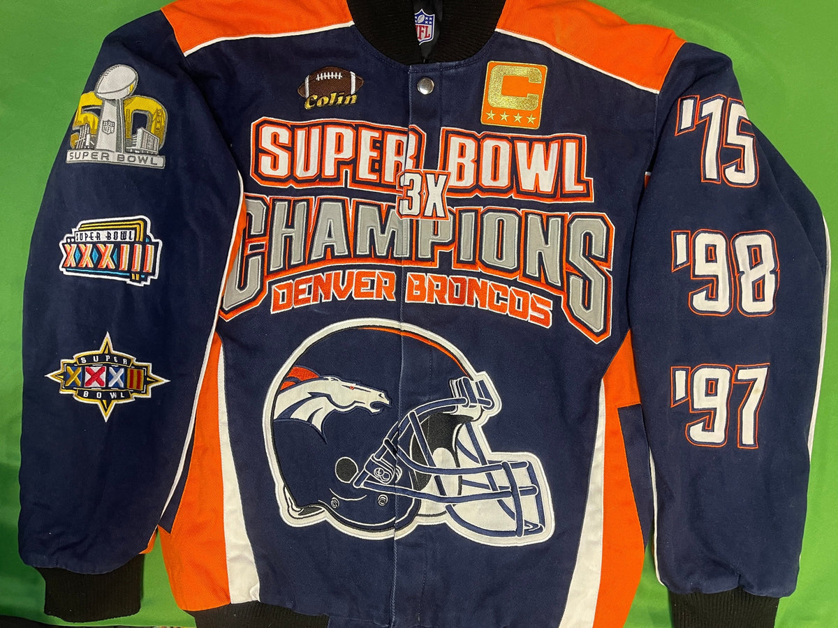NFL Denver Broncos 3X Super Bowl Champions Canvas Bomber Jacket Coat Men's Small