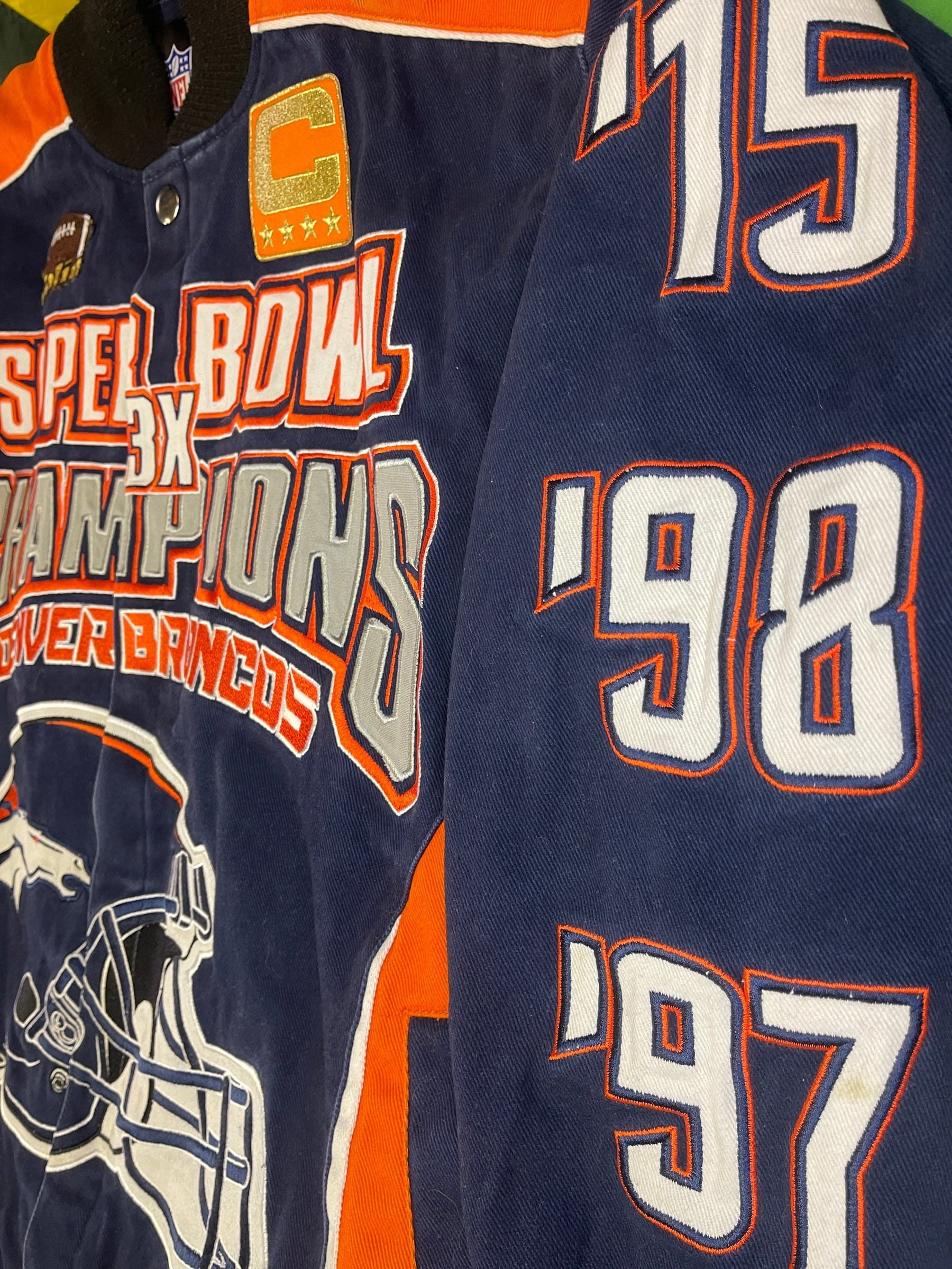 NFL Denver Broncos 3X Super Bowl Champions Canvas Bomber Jacket Coat Men's Small