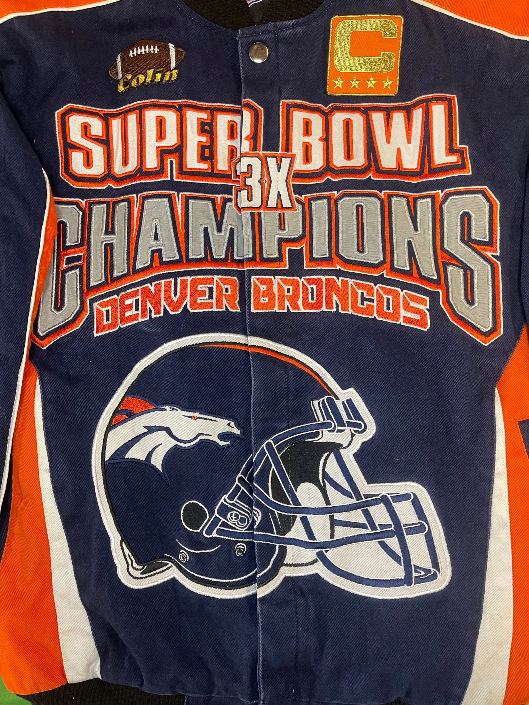 NFL Denver Broncos 3X Super Bowl Champions Canvas Bomber Jacket Coat Men's Small