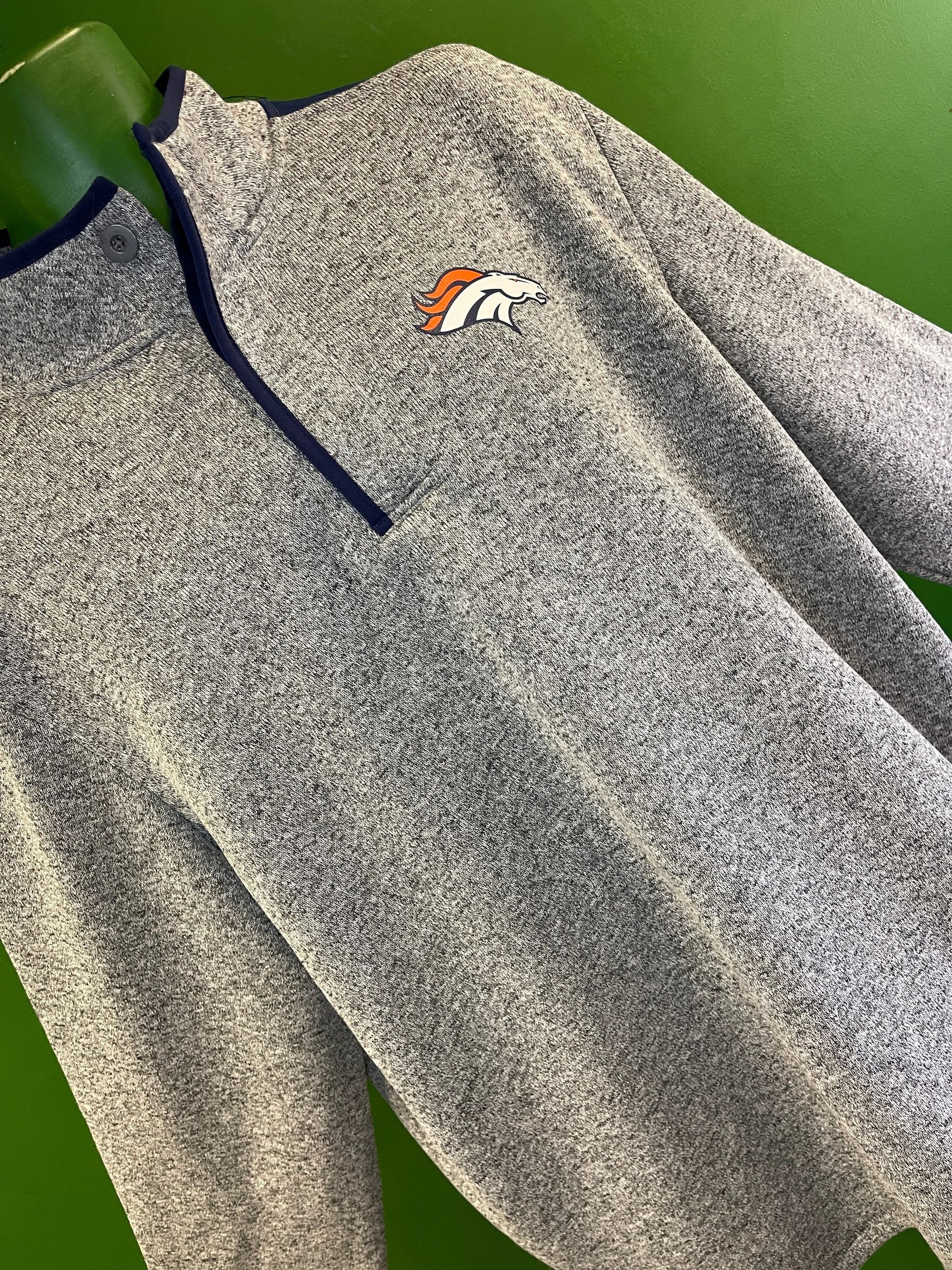NFL Denver Broncos Heathered Grey 1/4 Buttoned Pullover Men's 2X-Large NWT