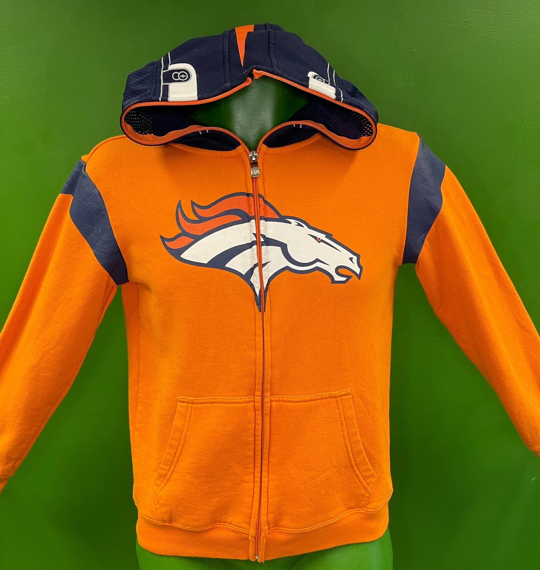 NFL Denver Broncos Full-Zip Helmet Pattern Hoodie Youth Medium 10-12