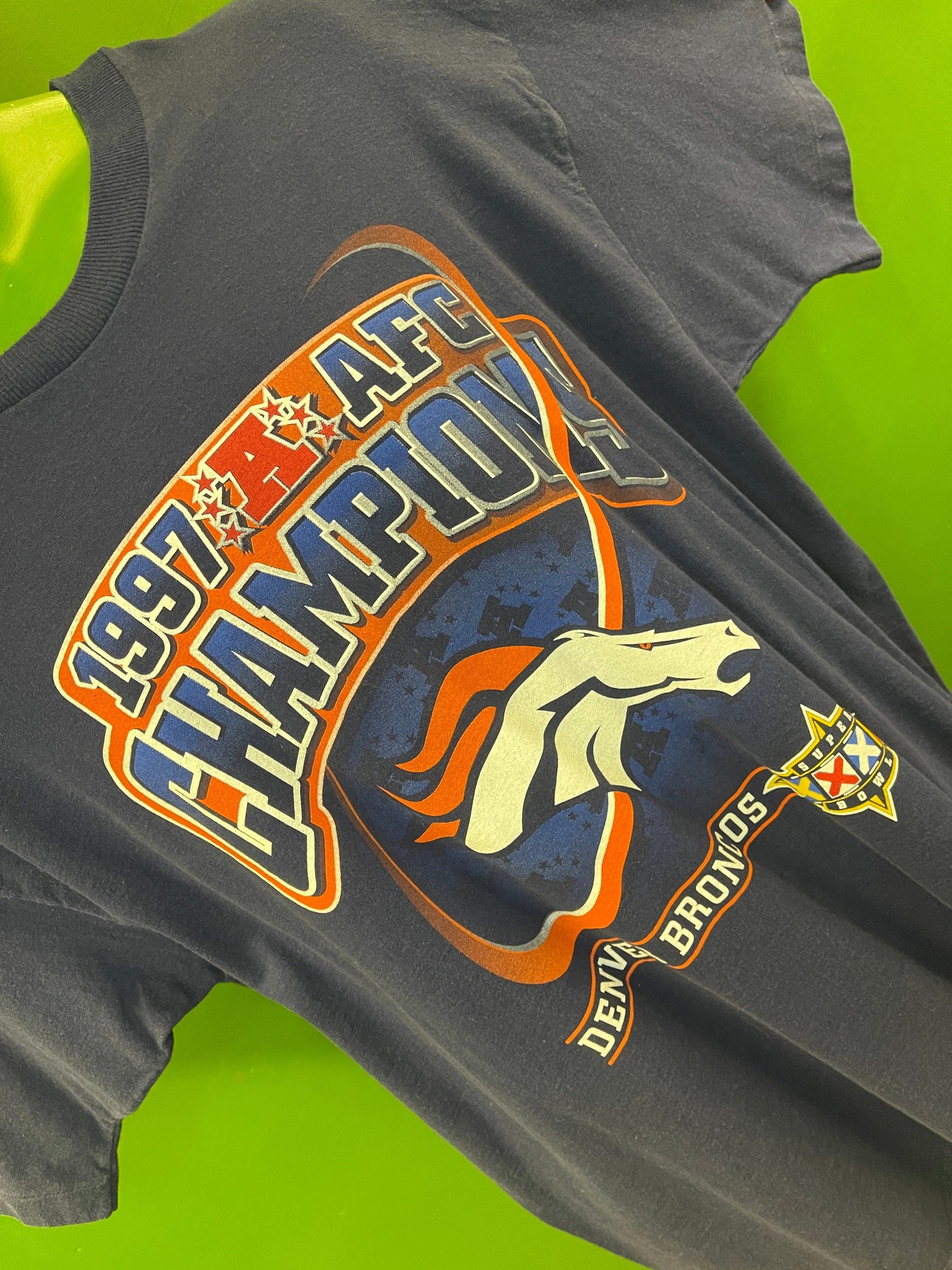 NFL Denver Broncos Vintage Super Bowl XXXII Dark Blue T-Shirt Men's X-Large