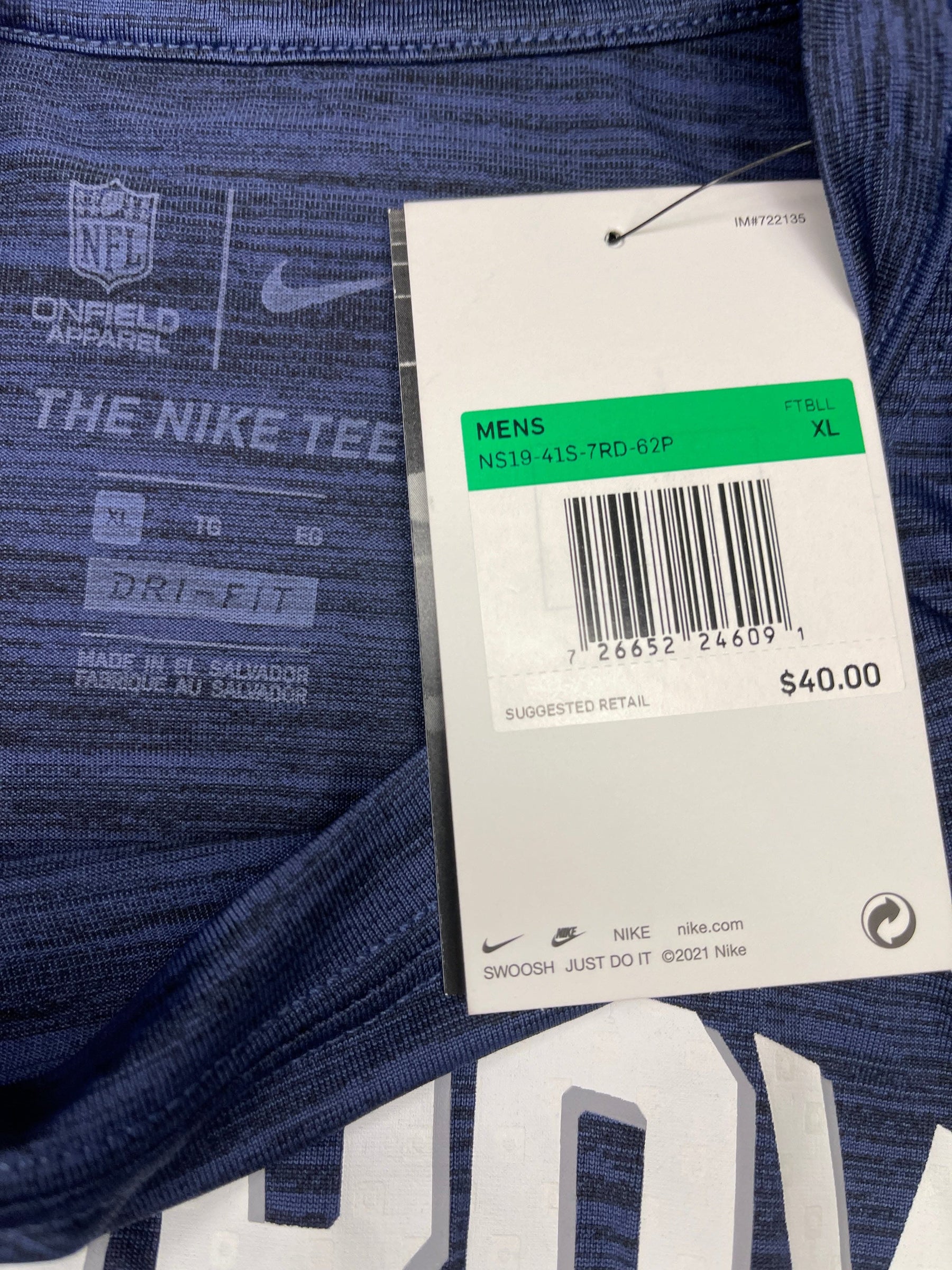 NFL Dallas Cowboys Dri-Fit Space Dye T-Shirt Men's X-Large NWT