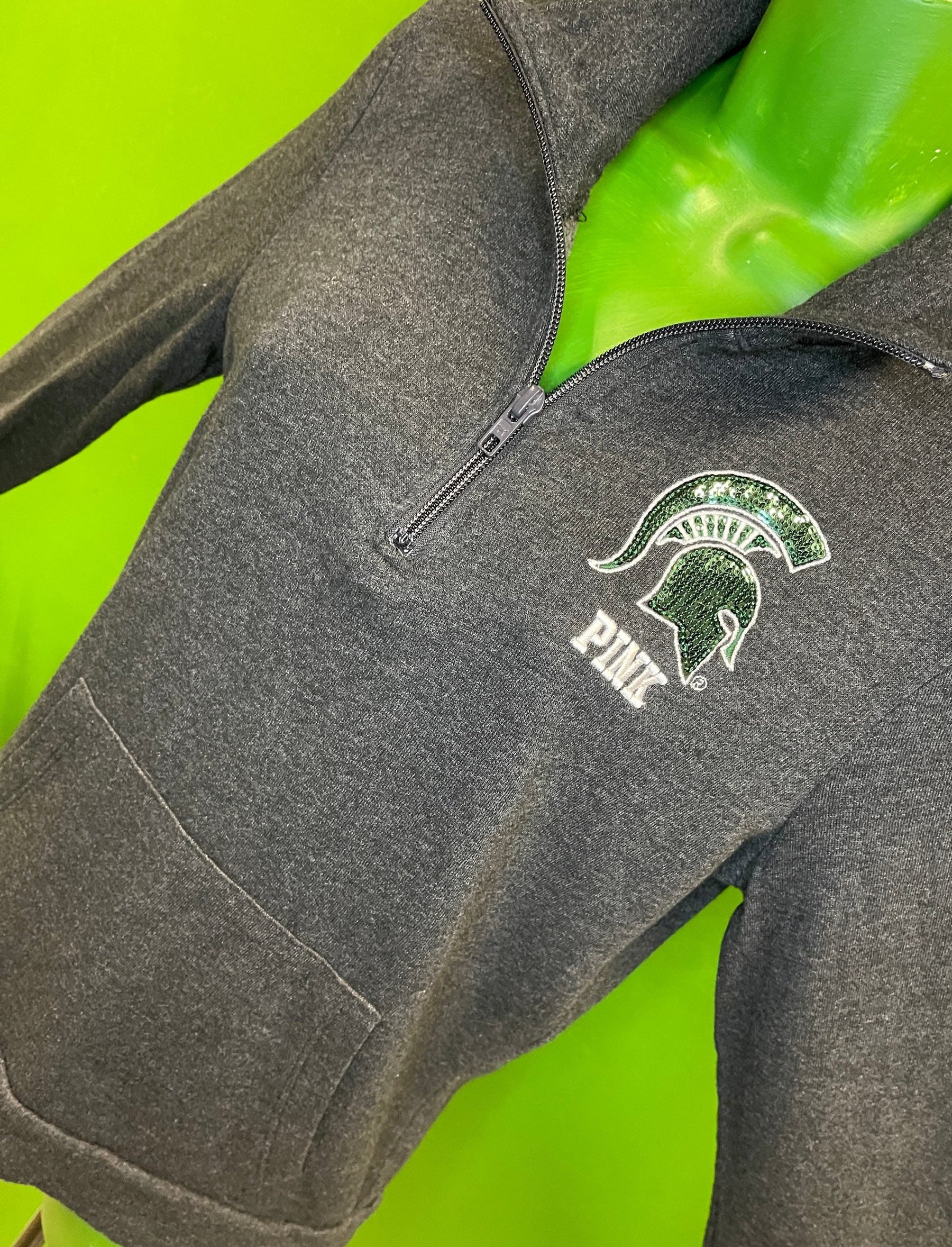 NCAA Michigan State Spartans PINK Sequin 1/4 Zip Pullover Women's Small